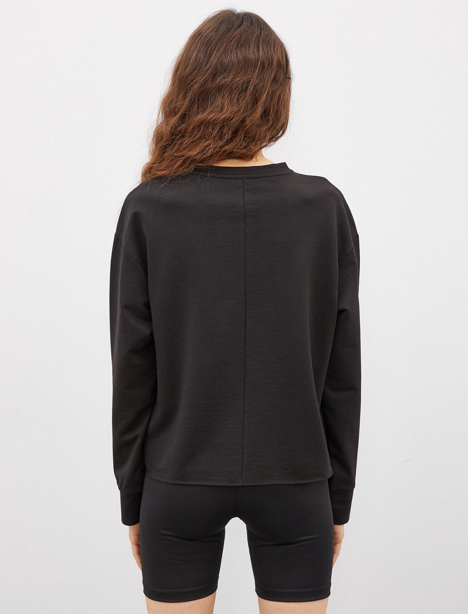   Bisiklet Yaka Sweatshirt Uzun Kollu Pamuklu