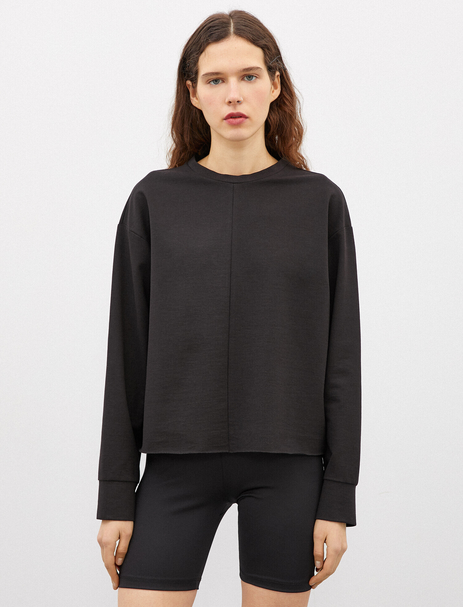   Bisiklet Yaka Sweatshirt Uzun Kollu Pamuklu