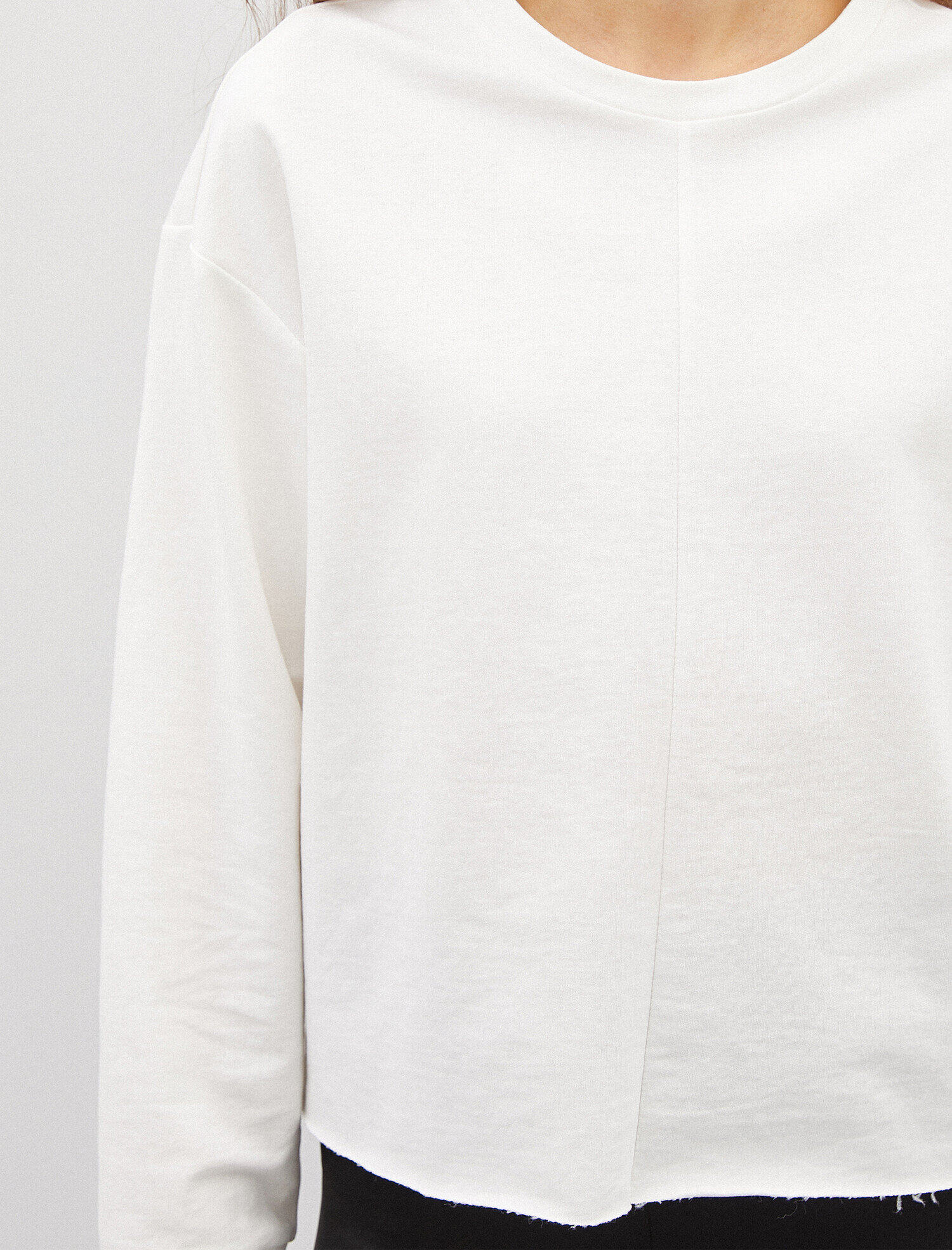   Bisiklet Yaka Sweatshirt Uzun Kollu Pamuklu