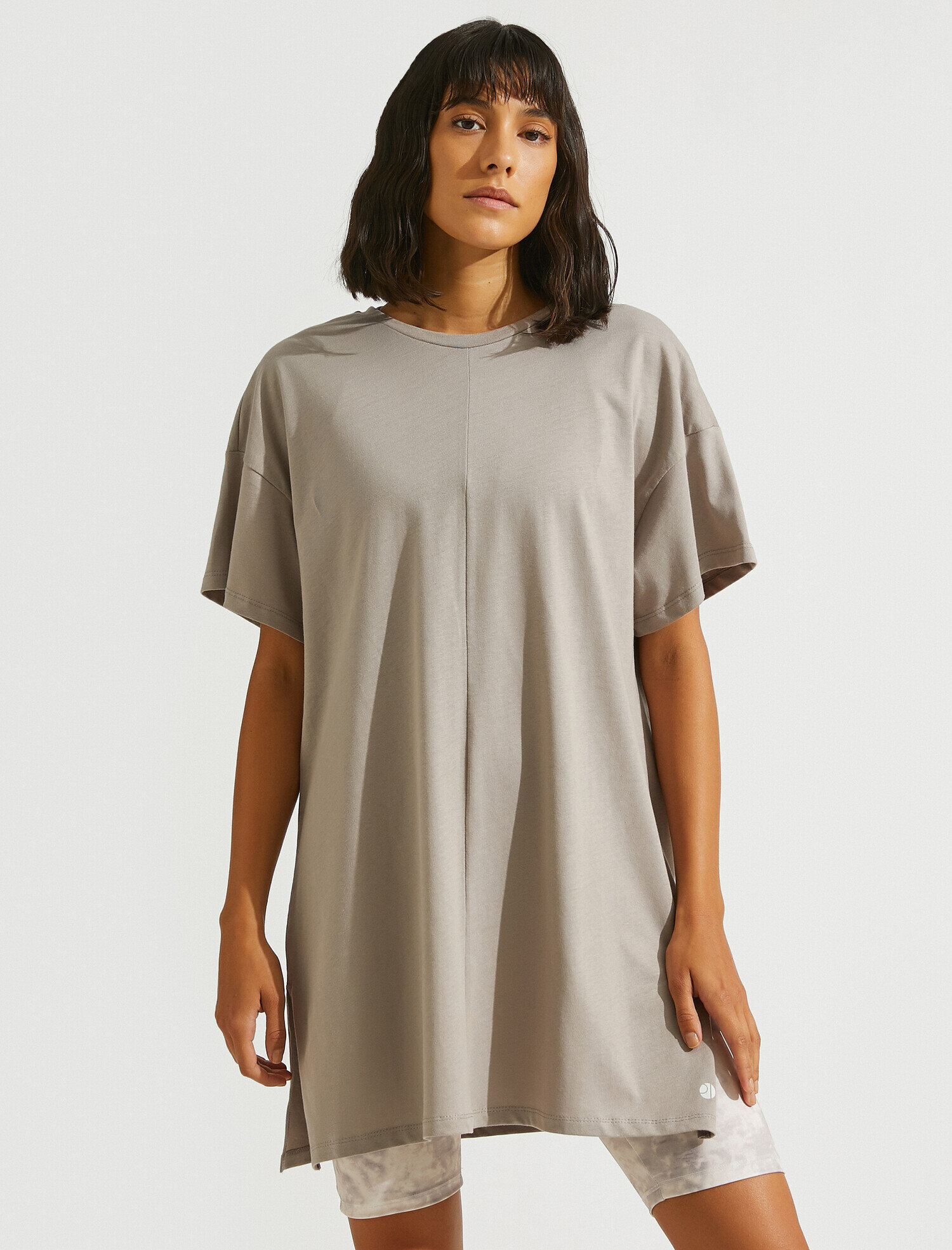   Yırtmaçlı Uzun Tişört Pamuklu