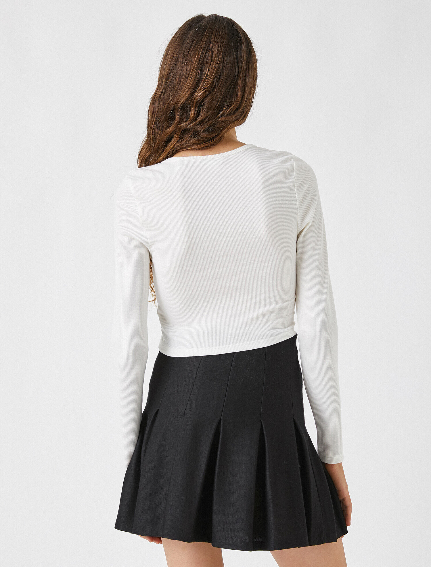   Uzun Kollu Tişört Crop Büzgülü