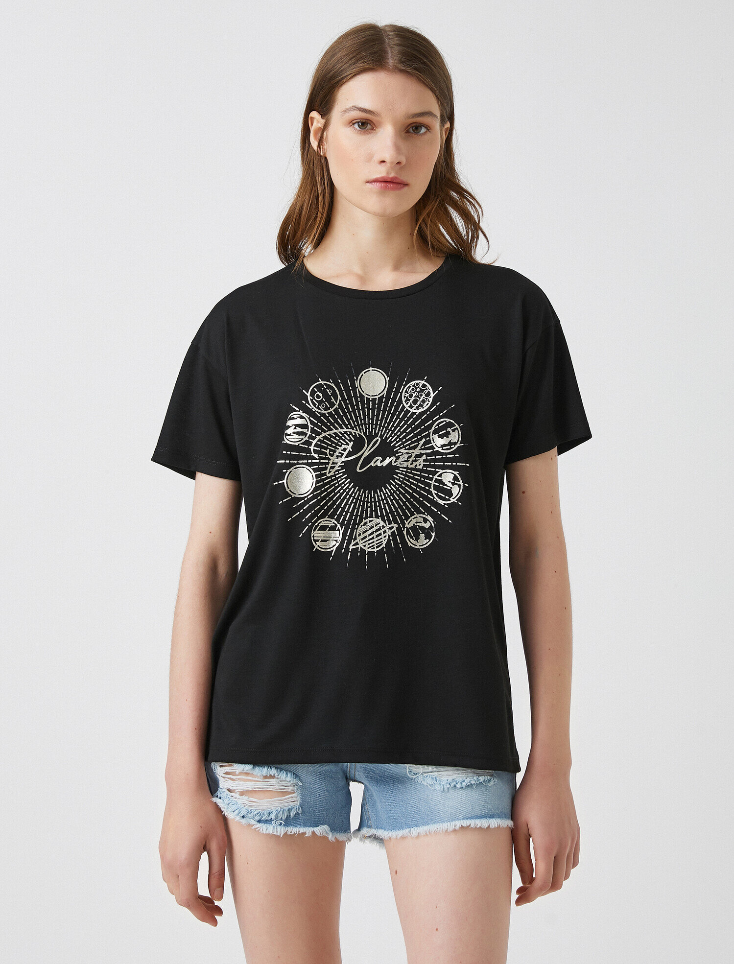   Baskılı Tişört Bisiklet Yaka