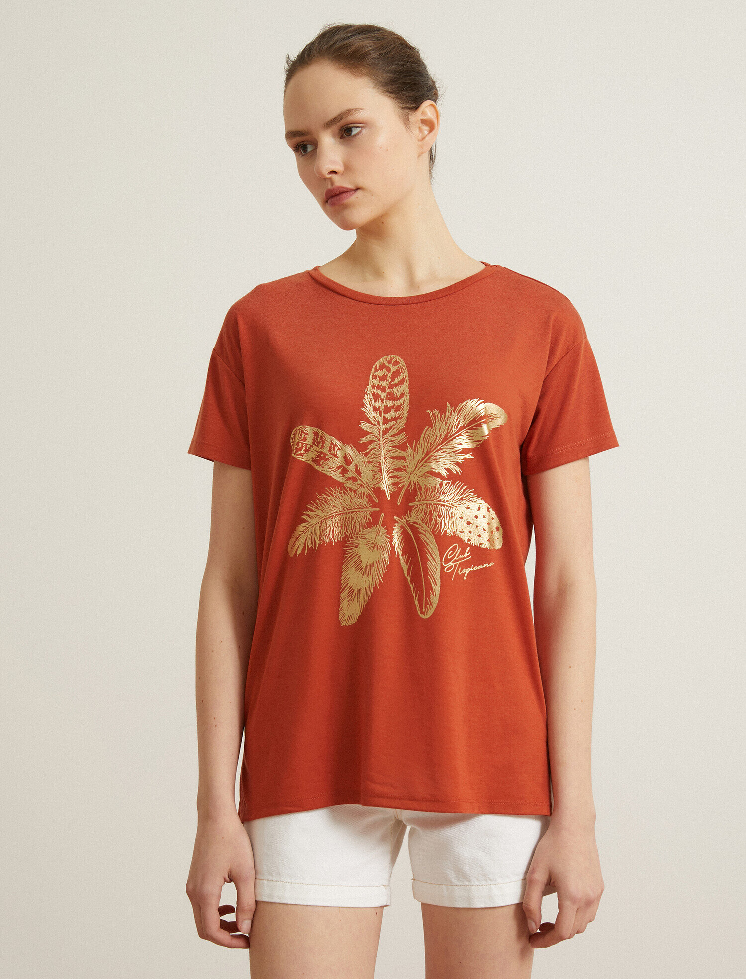   Baskılı Tişört Metalik Bisiklet Yaka Oversize