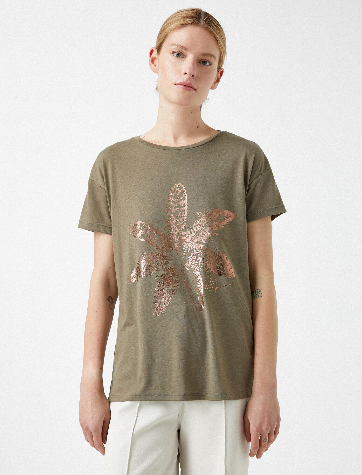   Baskılı Tişört Metalik Bisiklet Yaka Oversize