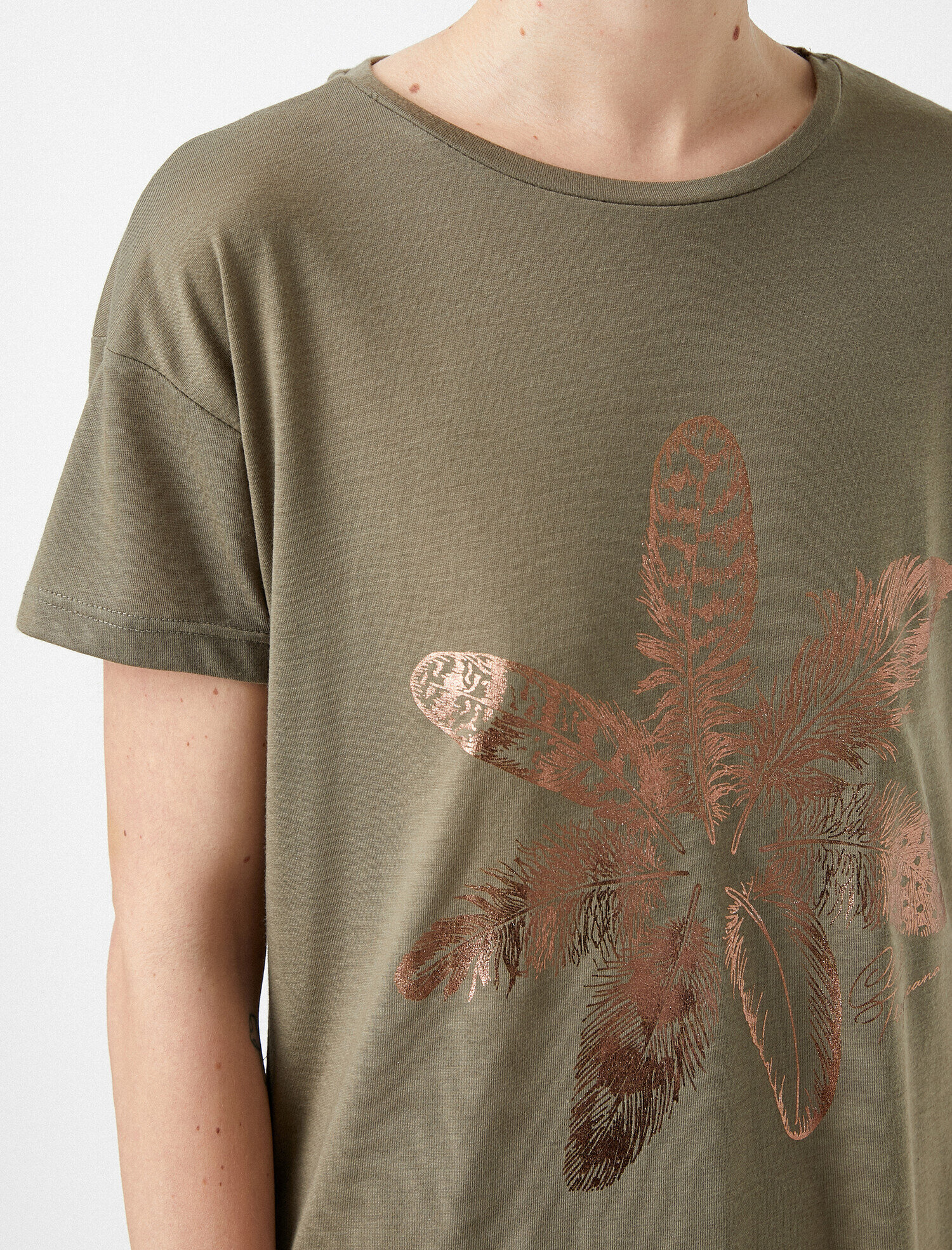   Baskılı Tişört Metalik Bisiklet Yaka Oversize