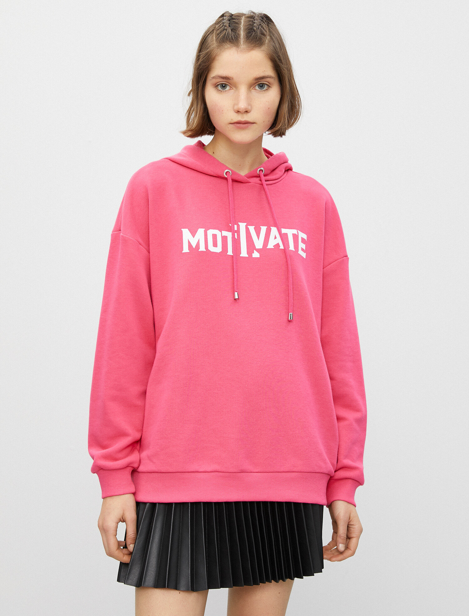   Pamuklu Kapüşonlu Yazılı Baskılı Sweatshirt Oversize