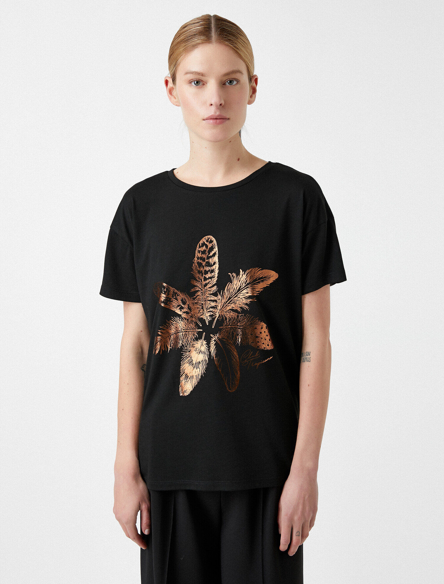   Baskılı Tişört Metalik Bisiklet Yaka Oversize