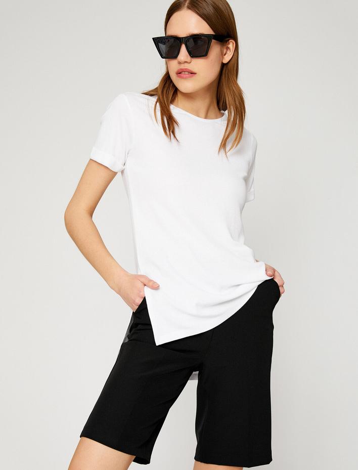  Yırtmaçlı Tişört Bisiklet Yaka