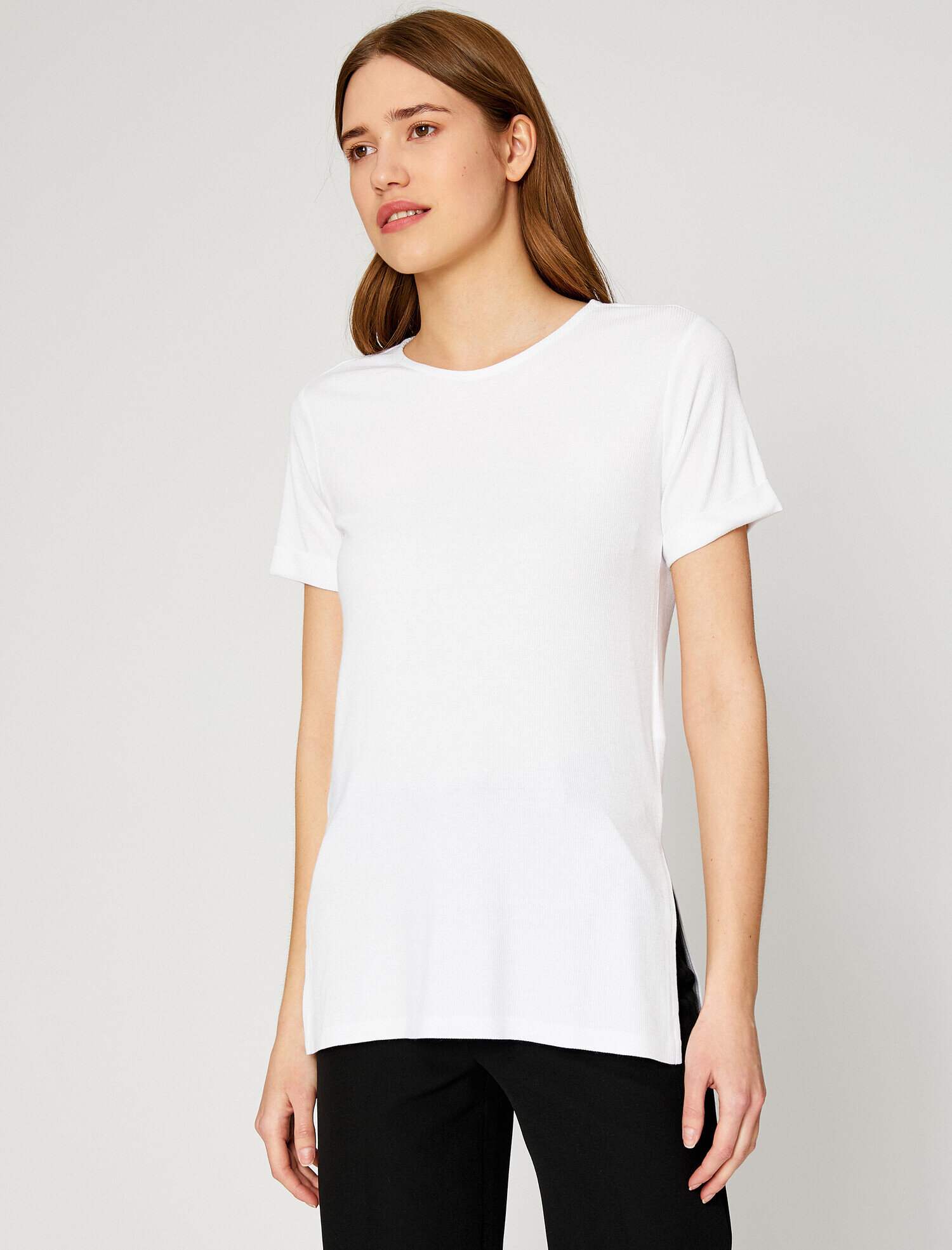   Yırtmaçlı Tişört Bisiklet Yaka