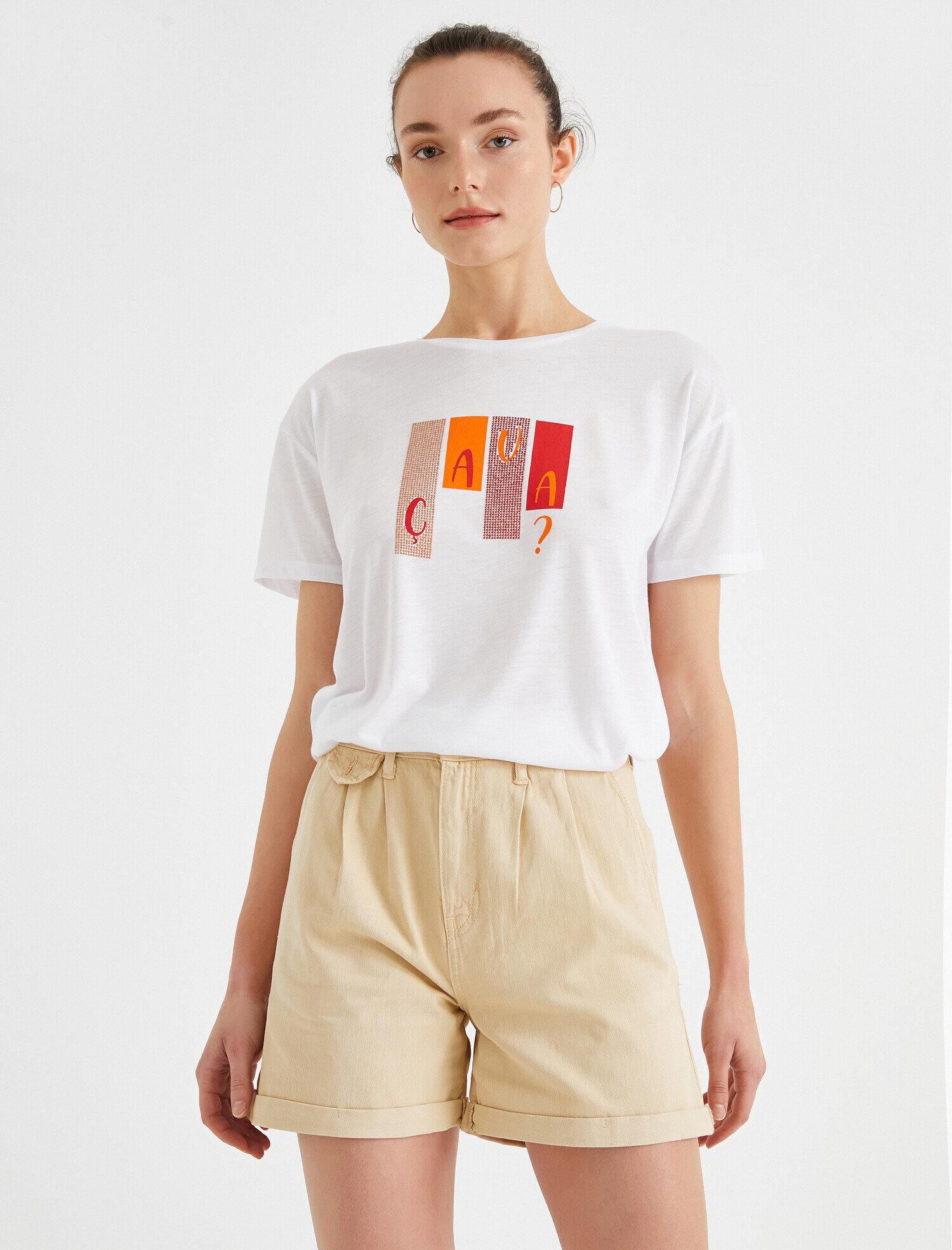   Taşlı Baskılı Tişört