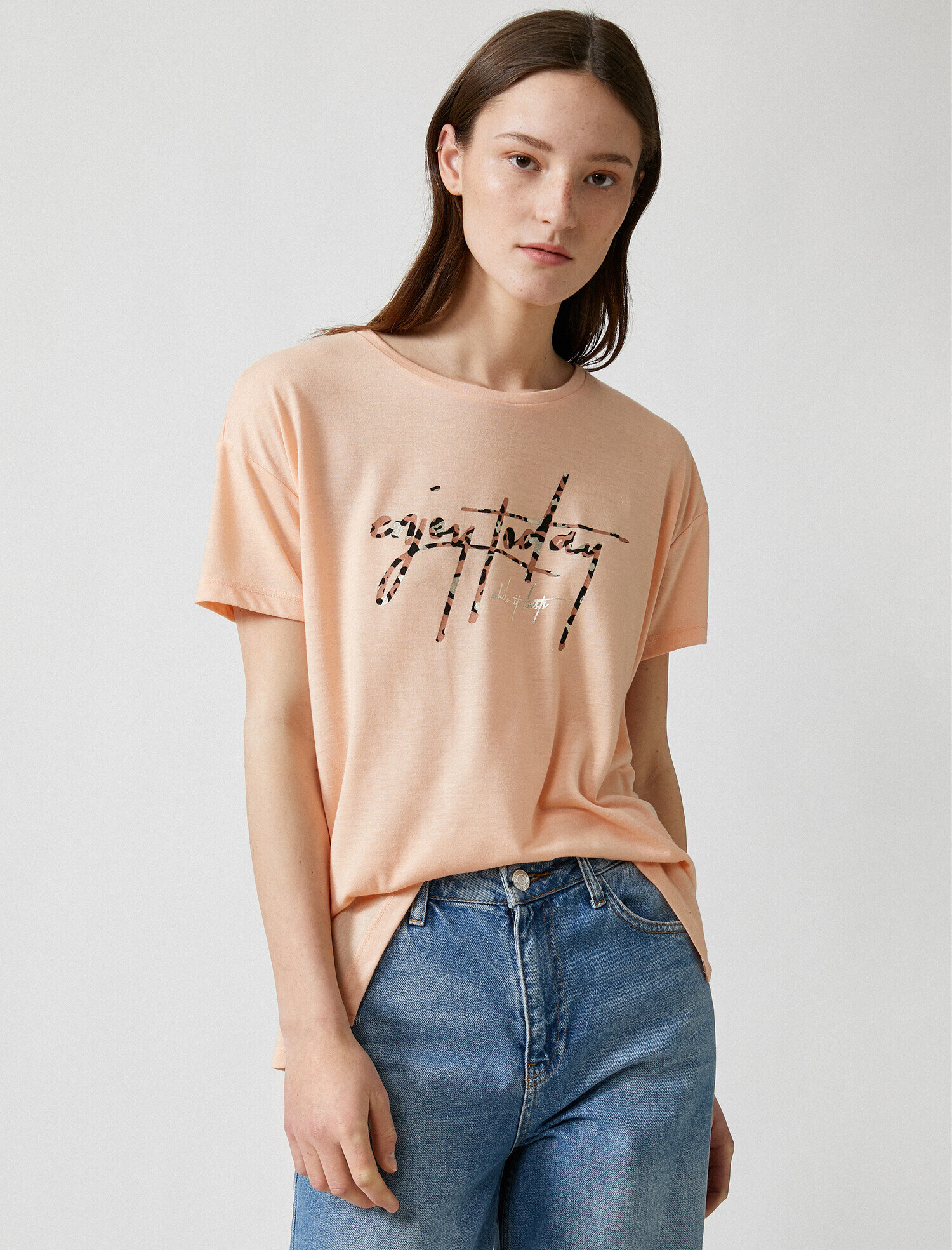   Slogan Tişört Bisiklet Yaka