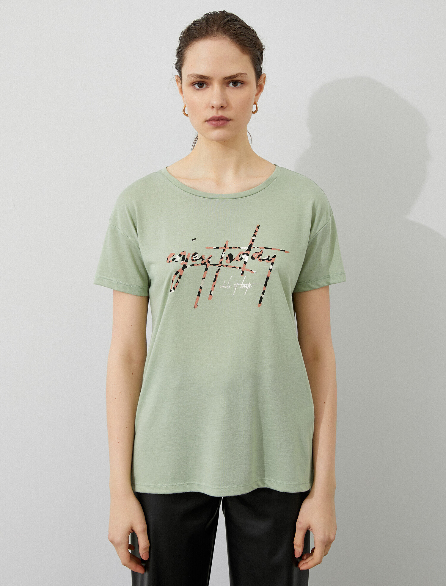   Slogan Tişört Bisiklet Yaka