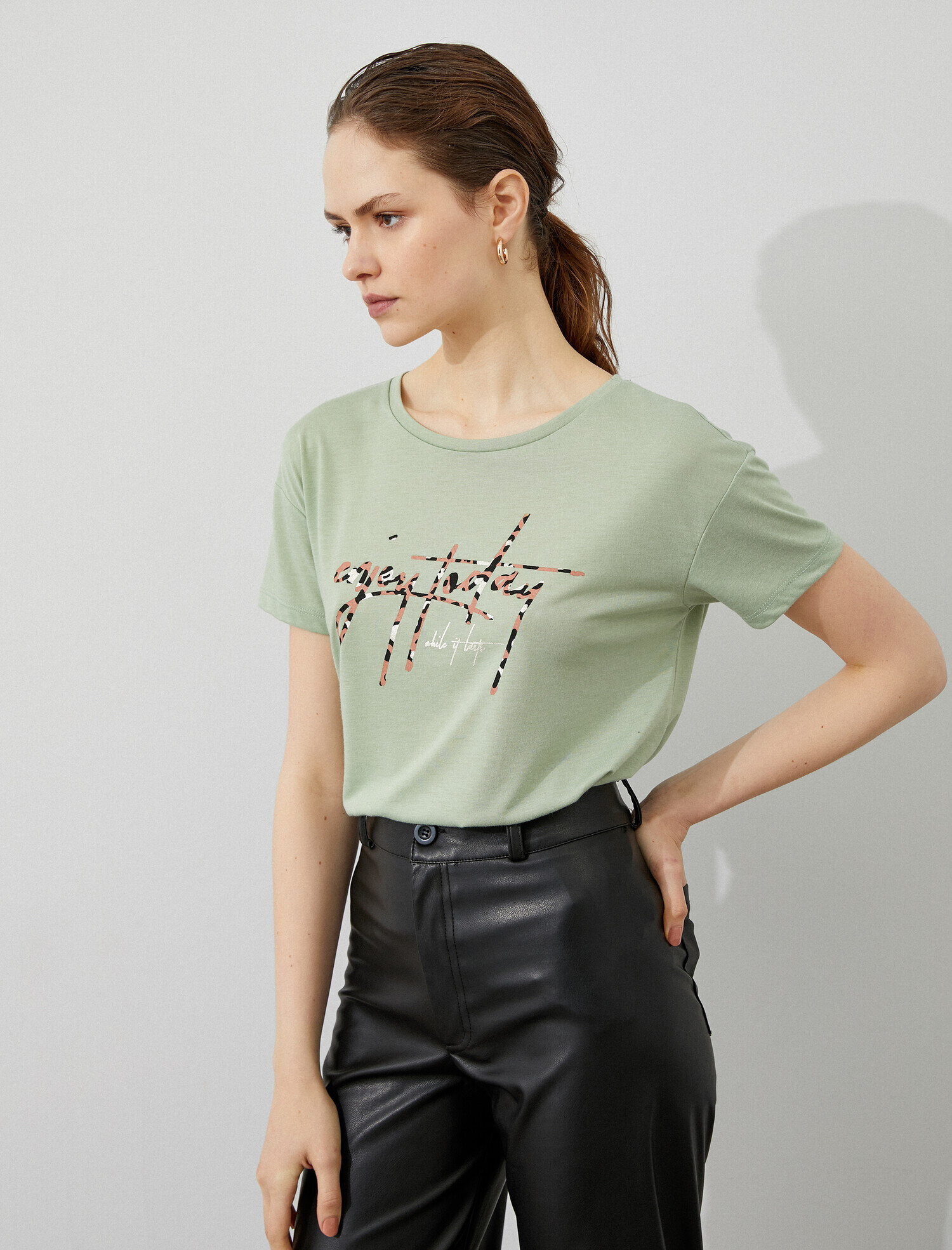   Slogan Tişört Bisiklet Yaka