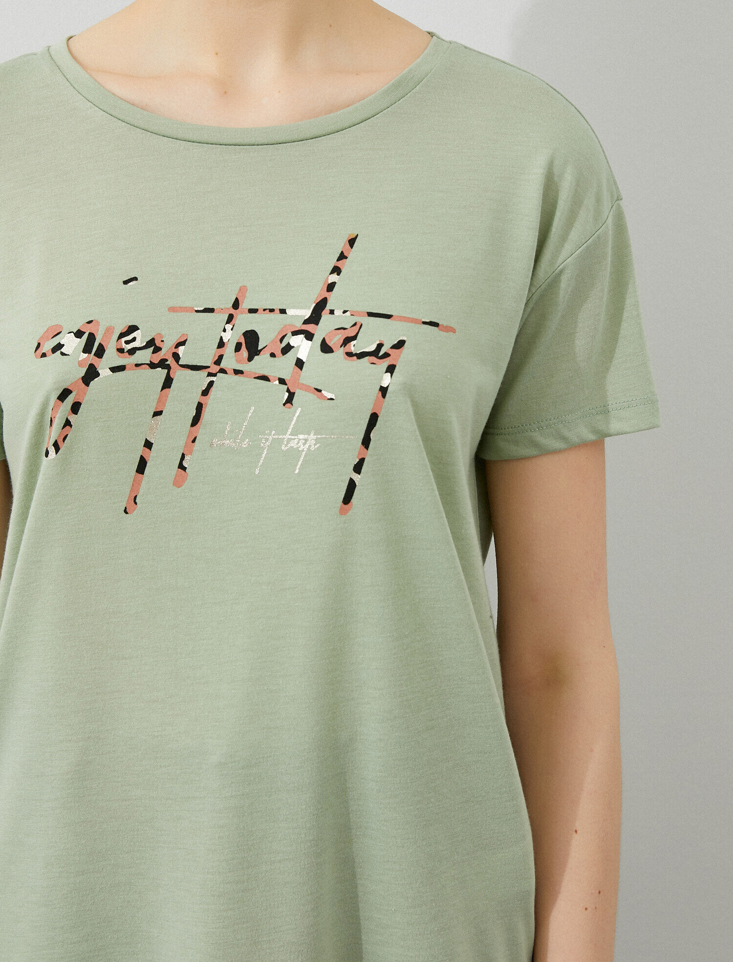   Slogan Tişört Bisiklet Yaka