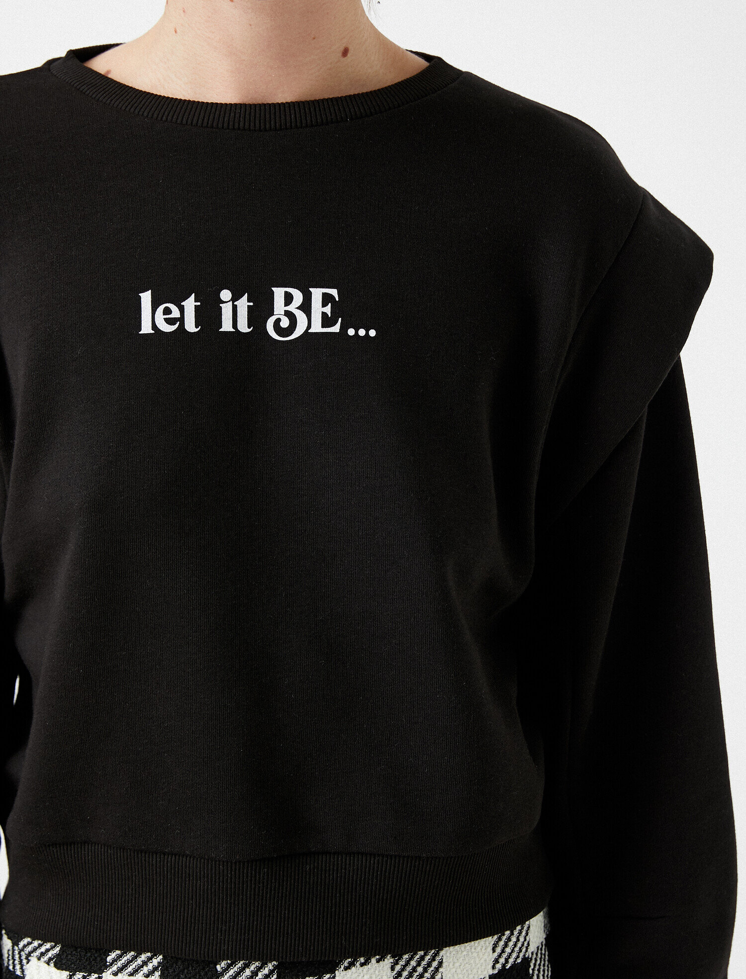   Yazılı Sweatshirt Omuz Detaylı Pamuklu