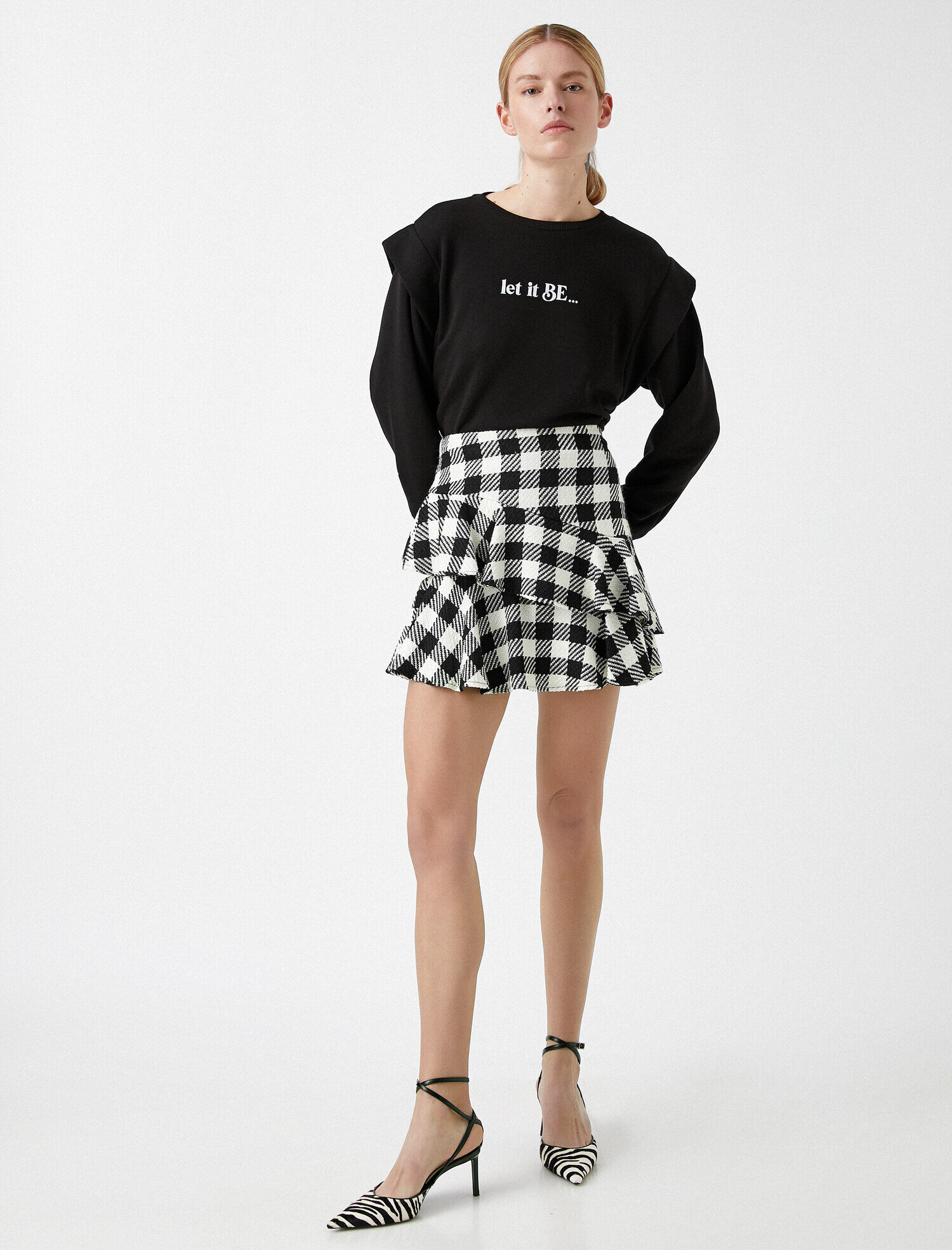   Yazılı Sweatshirt Omuz Detaylı Pamuklu