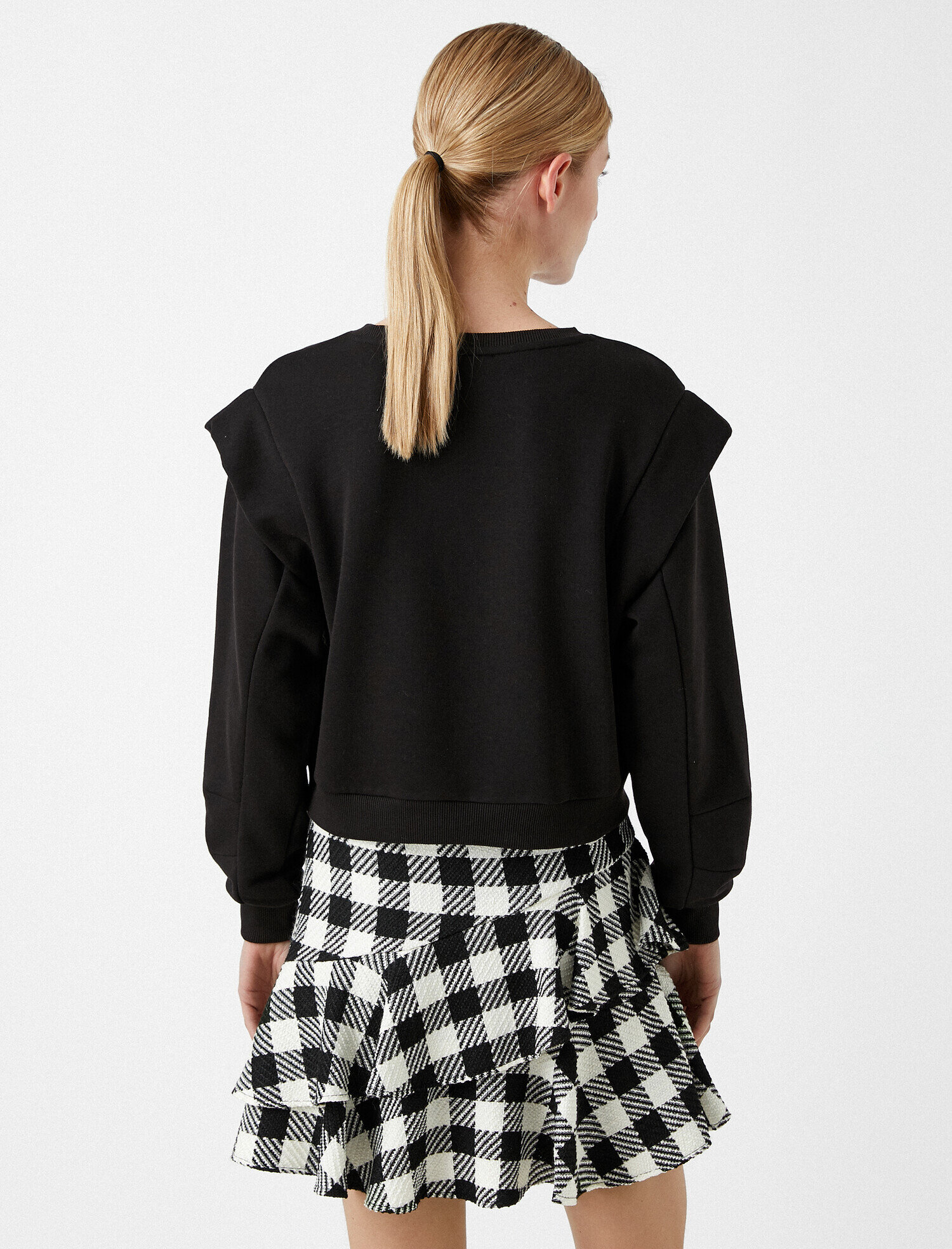   Yazılı Sweatshirt Omuz Detaylı Pamuklu