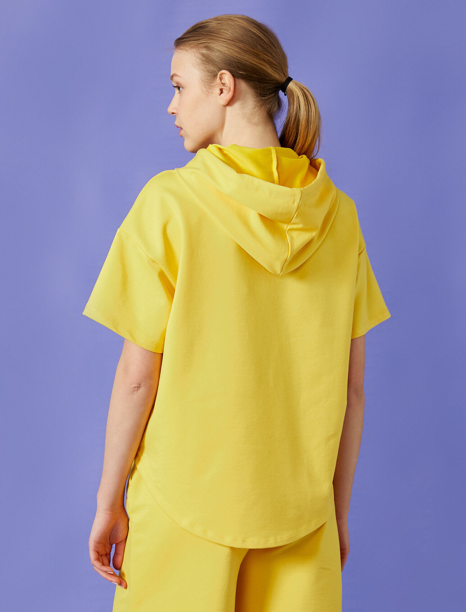   Kısa Kollu Sweatshirt Kapüşonlu Oversize