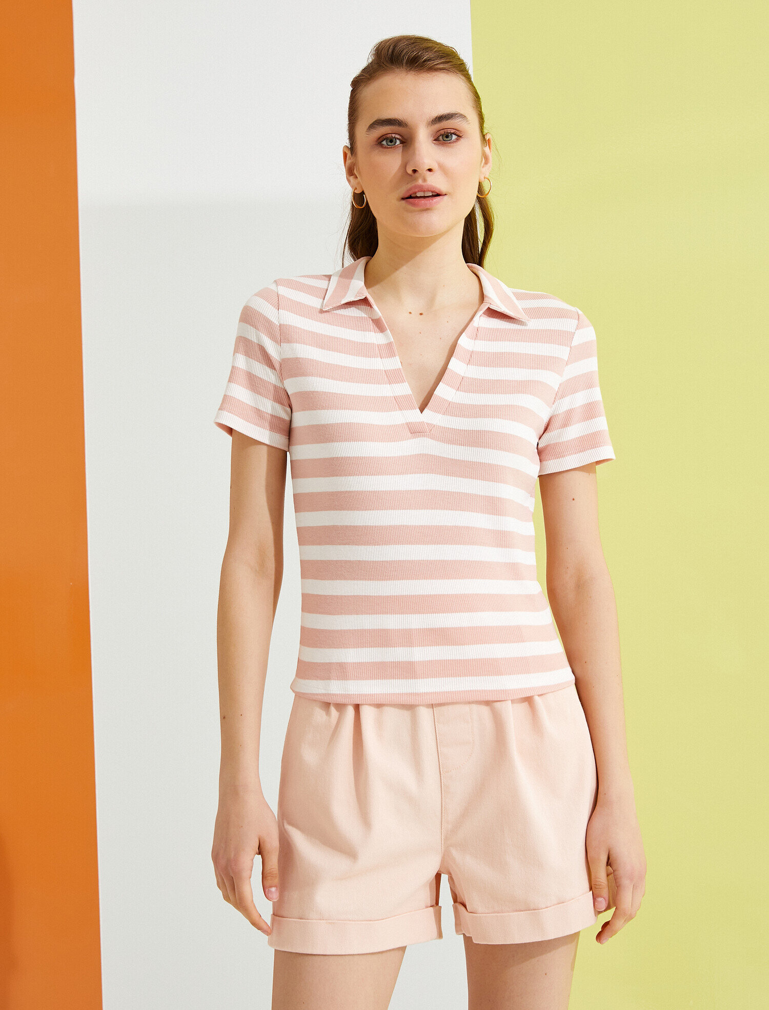   Polo Yaka Tişört Kısa Kollu Çizgili