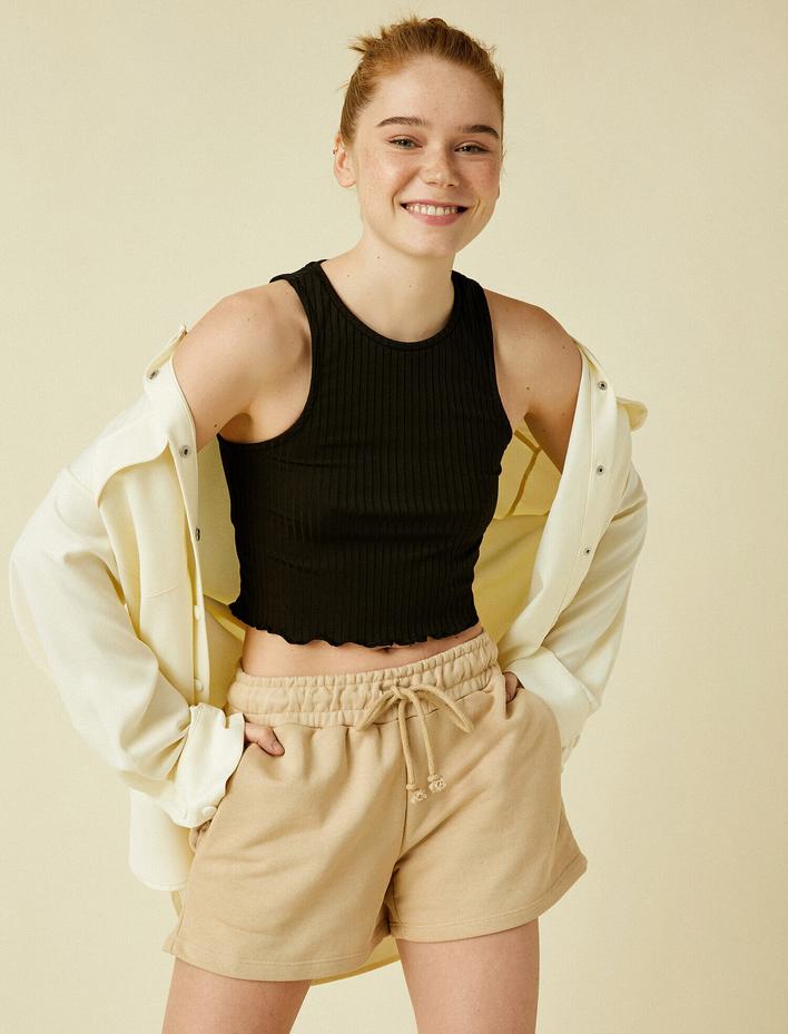  Crop Atlet Halter Yaka Tanktop