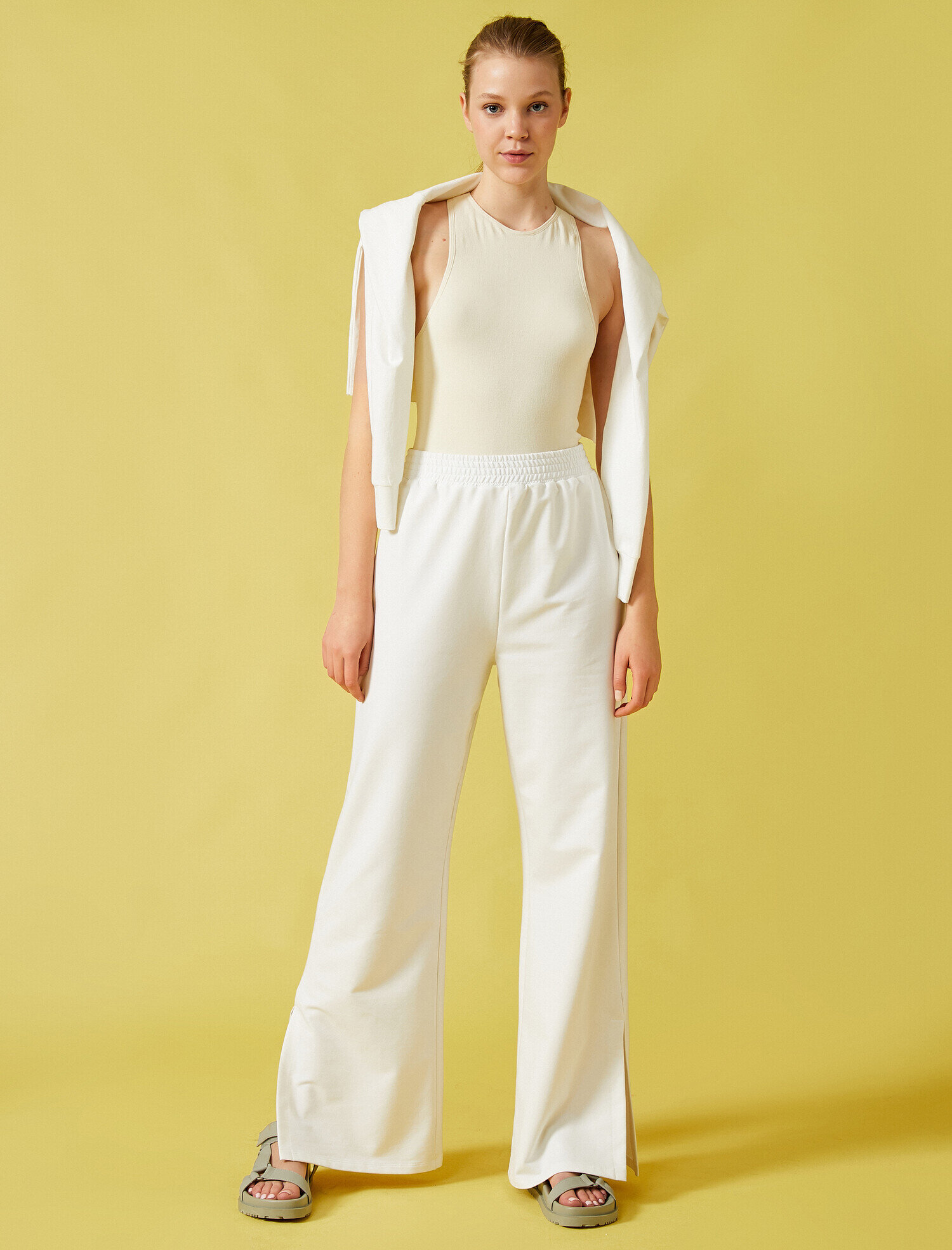   Yırtmaçlı Eşofman Altı Geniş Paça Pamuklu