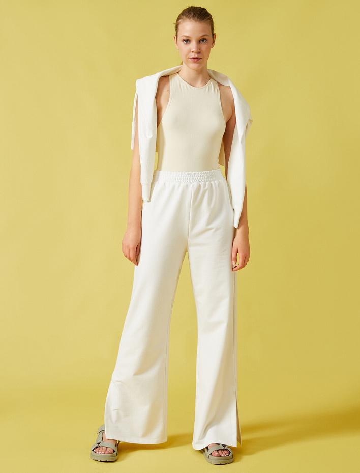  Yırtmaçlı Eşofman Altı Geniş Paça Pamuklu