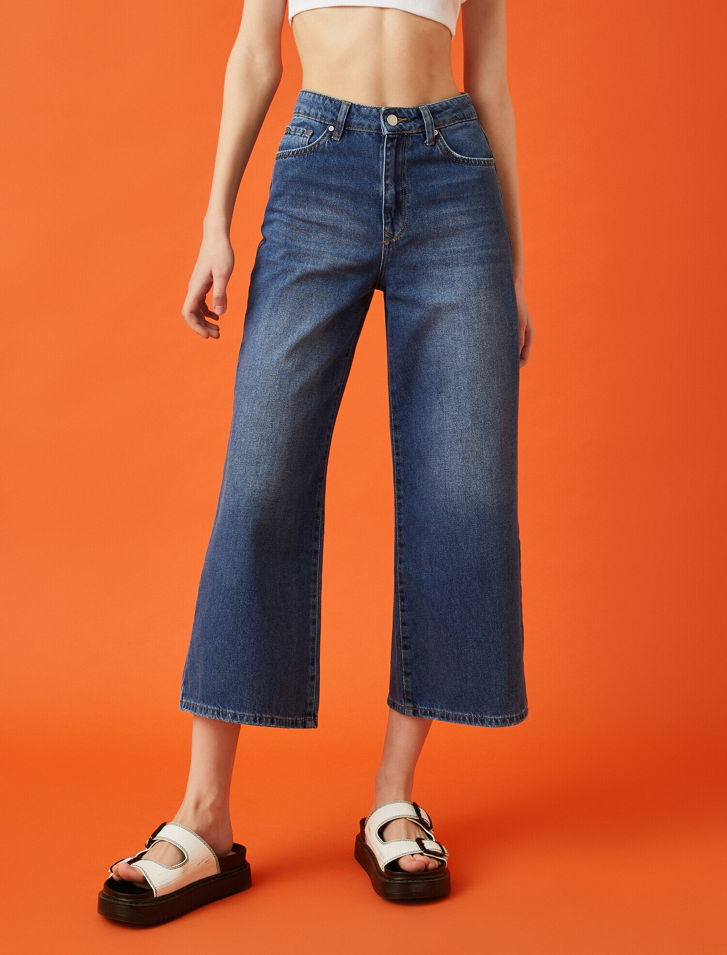   Bianca Jean Yüksek Bel Rahat Kesim Genis Paça Pantolon Culotte