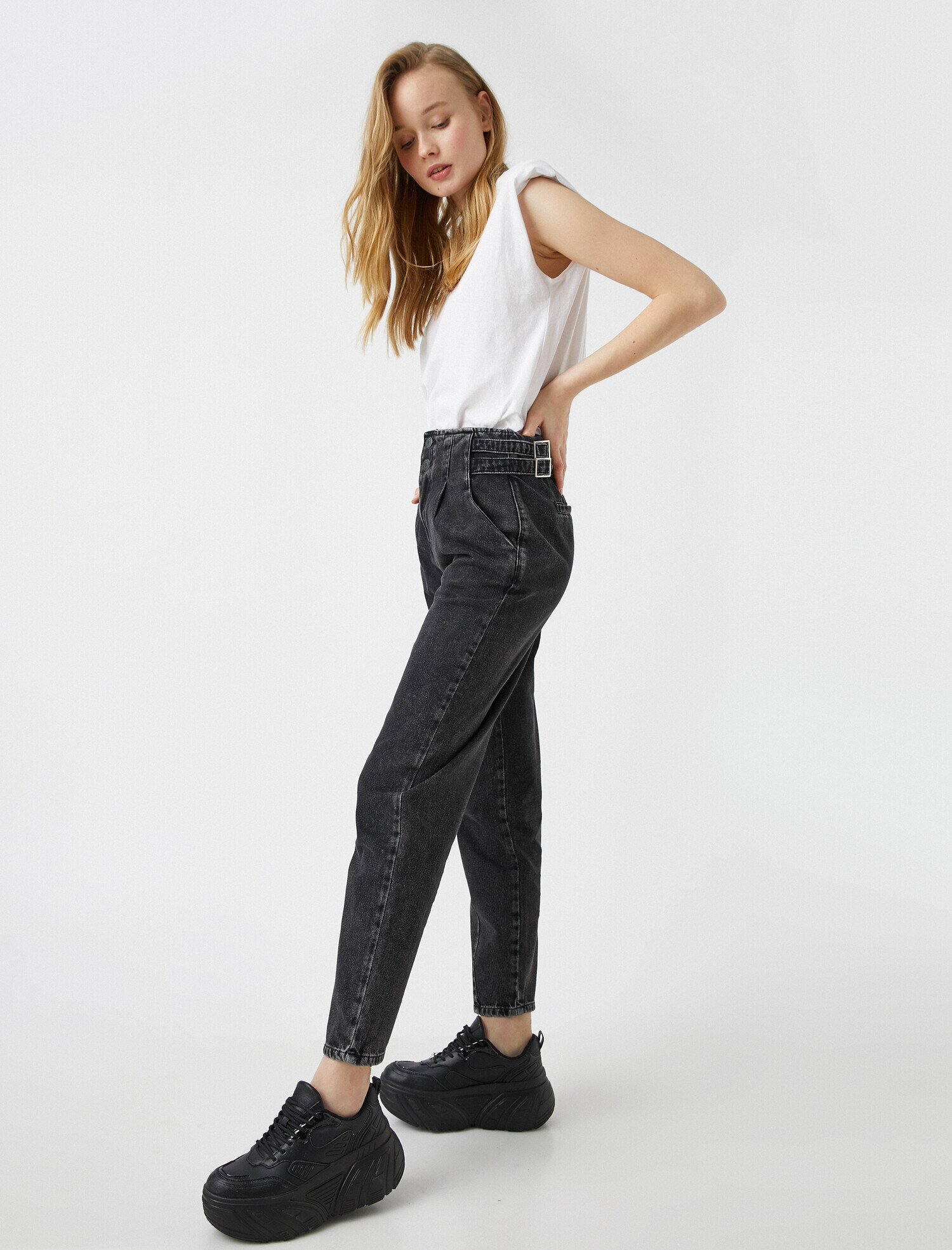   Yüksek Bel Jean Pantolon Pamuklu