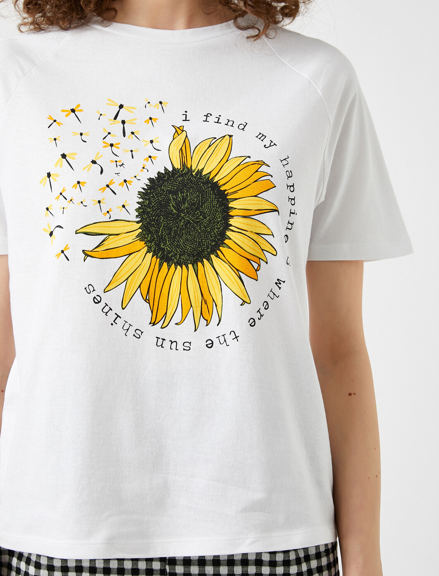   Papatya Baskılı Tişört Bisiklet Yaka Kısa Kollu