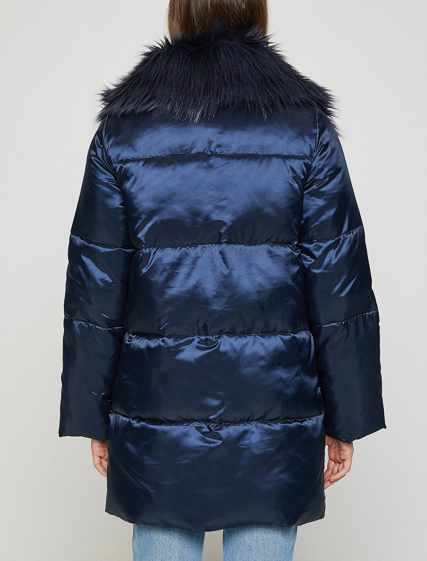   Suni Kürk Detaylı Uzun Şişme Mont