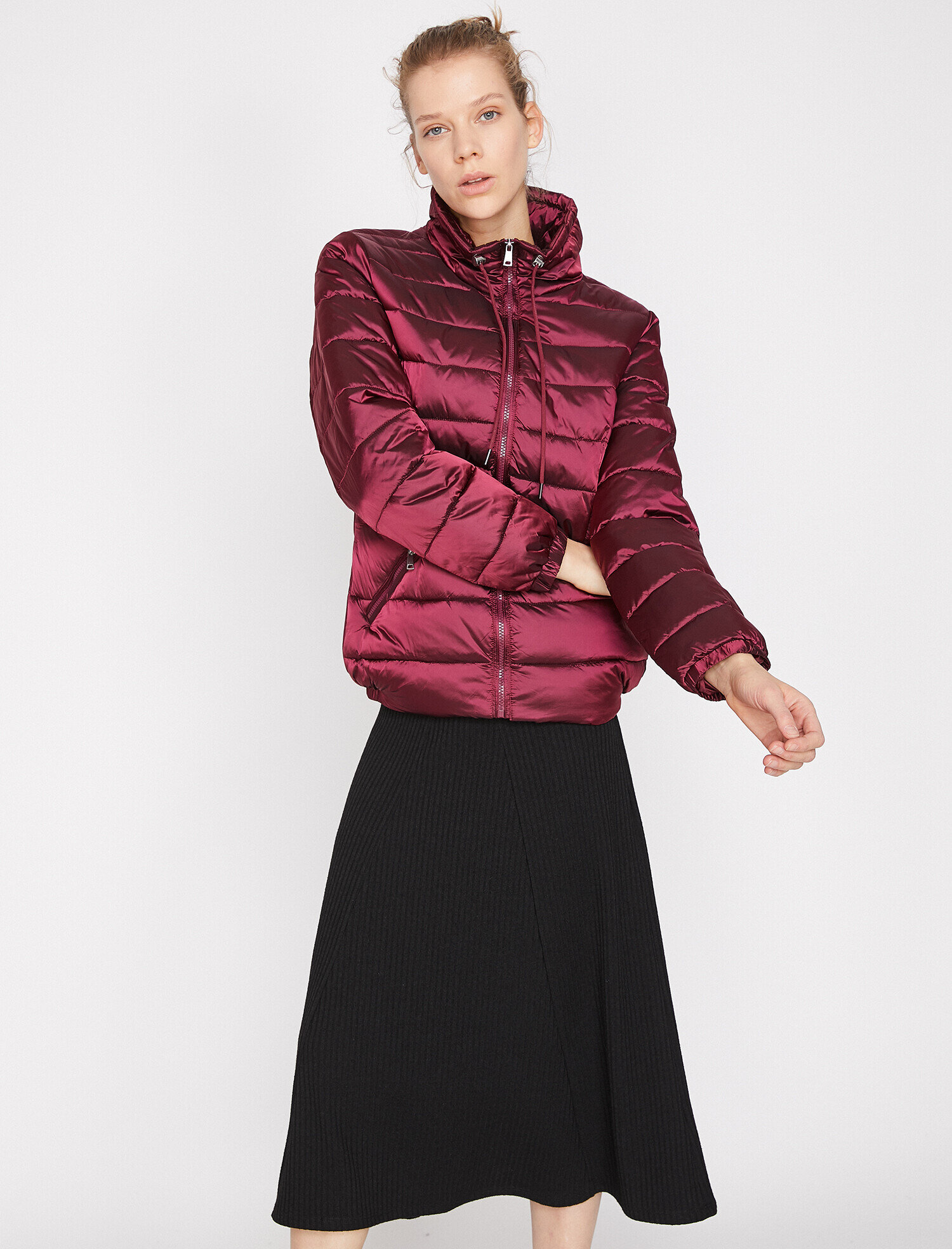   Kapitone Şişme Mont Dik Yaka Cepli