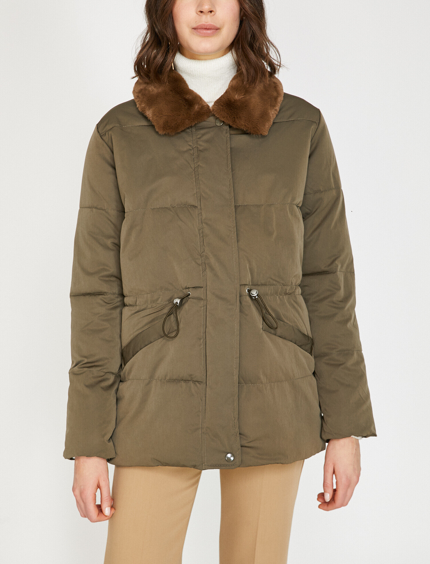 Suni Kürk Detaylı Şişme Mont