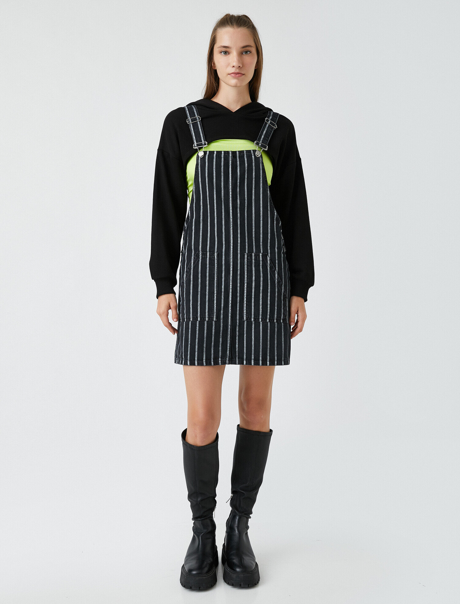   Çizgili Jean Elbise