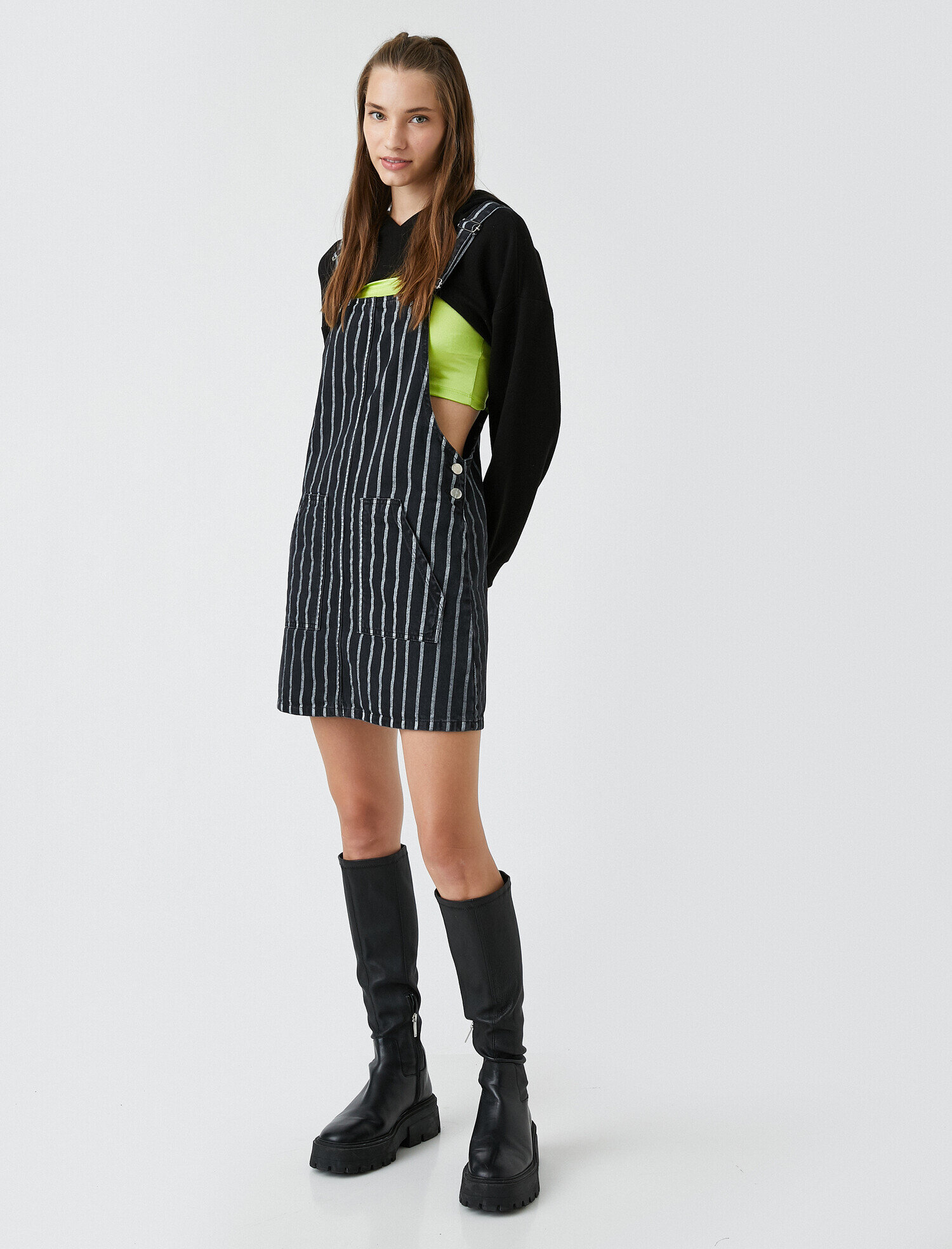   Çizgili Jean Elbise