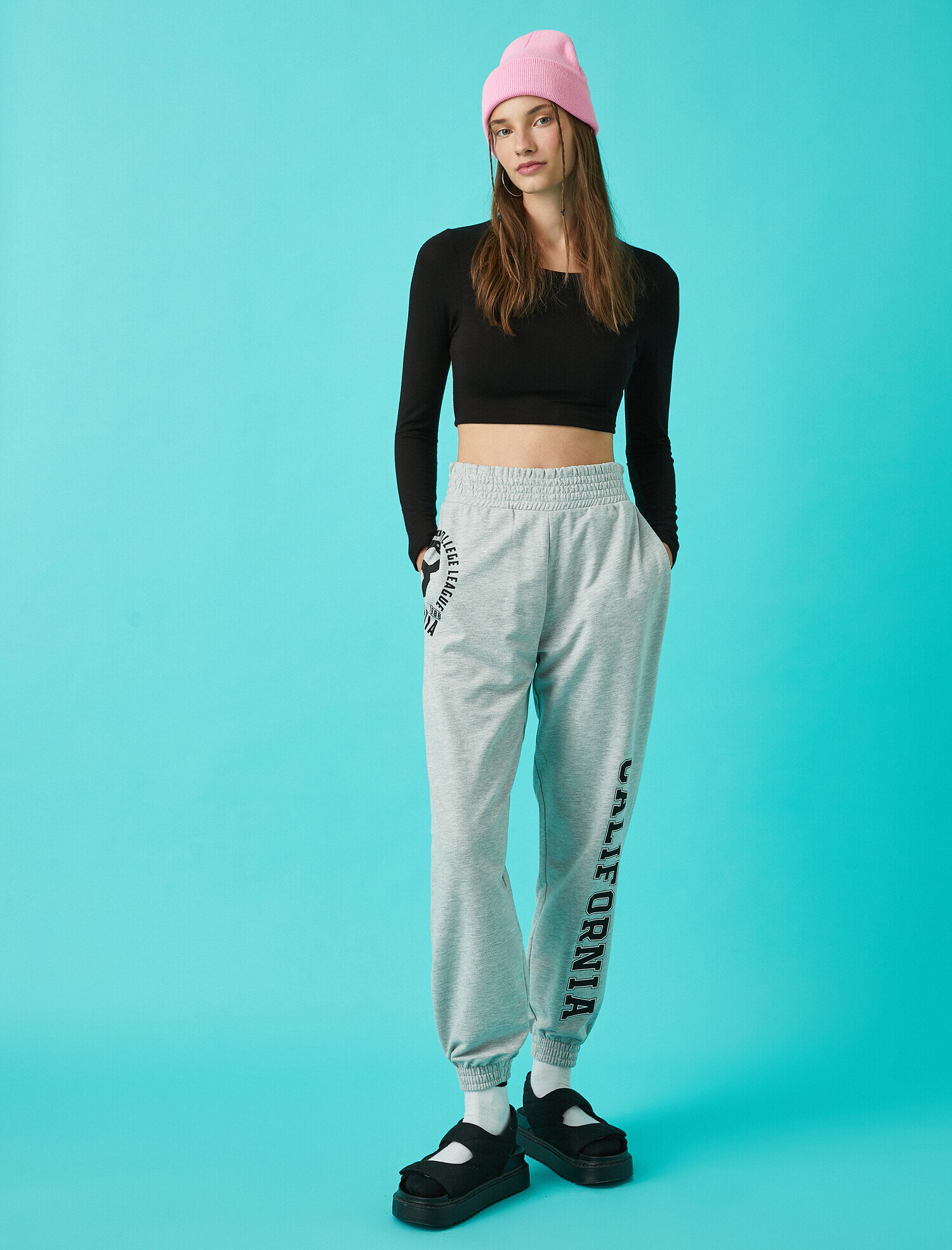   Yüksek Bel Jogger Eşofman Altı Baskılı