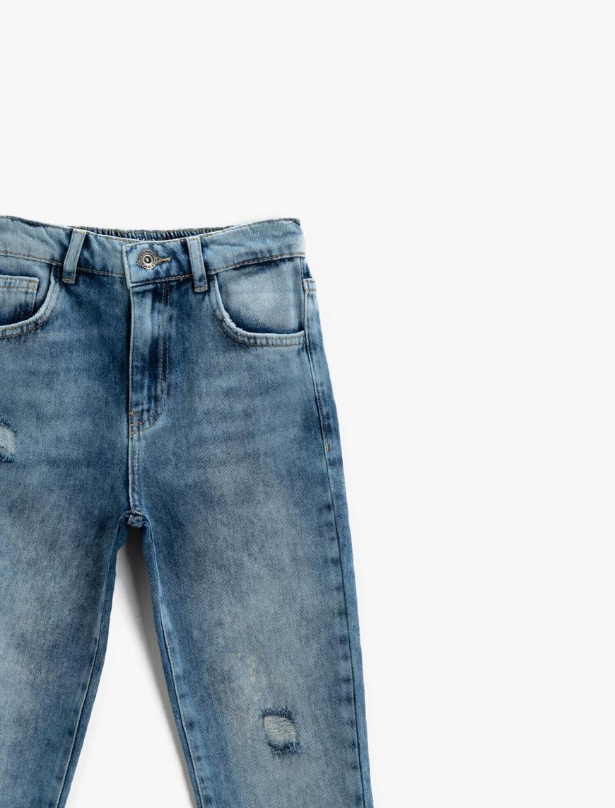  Kız Çocuk Kot Pantolon Destroylu Pamuklu Cepli - Loose Jean