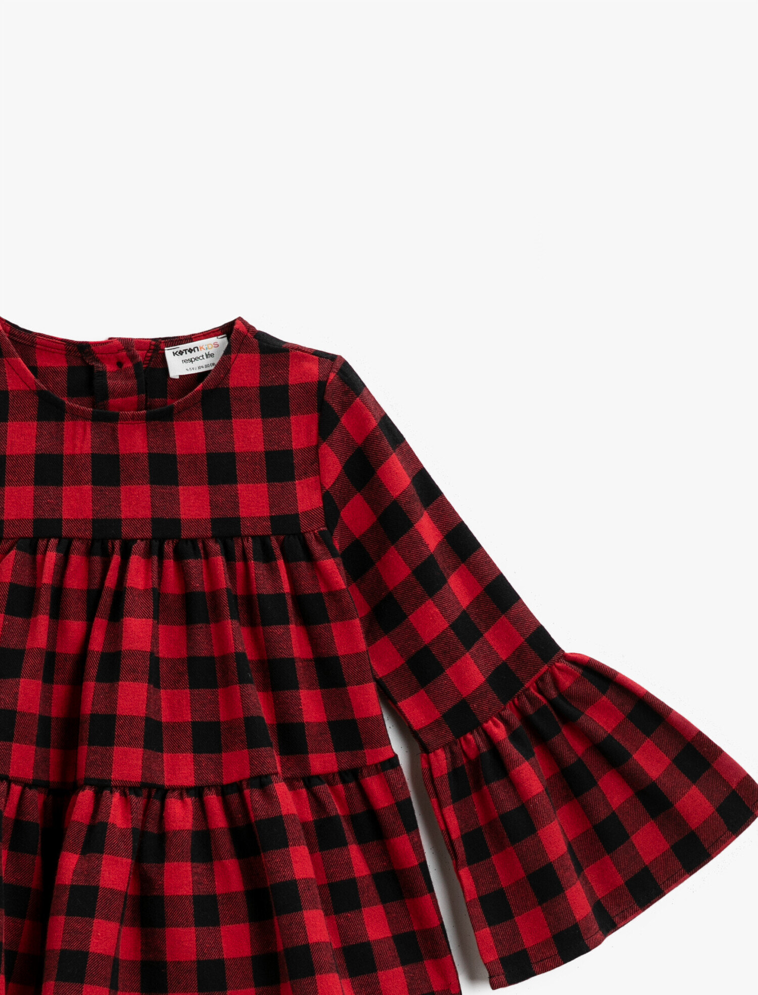  Kız Çocuk Kolları Fırfırlı Gömlek Ekoseli Volanlı