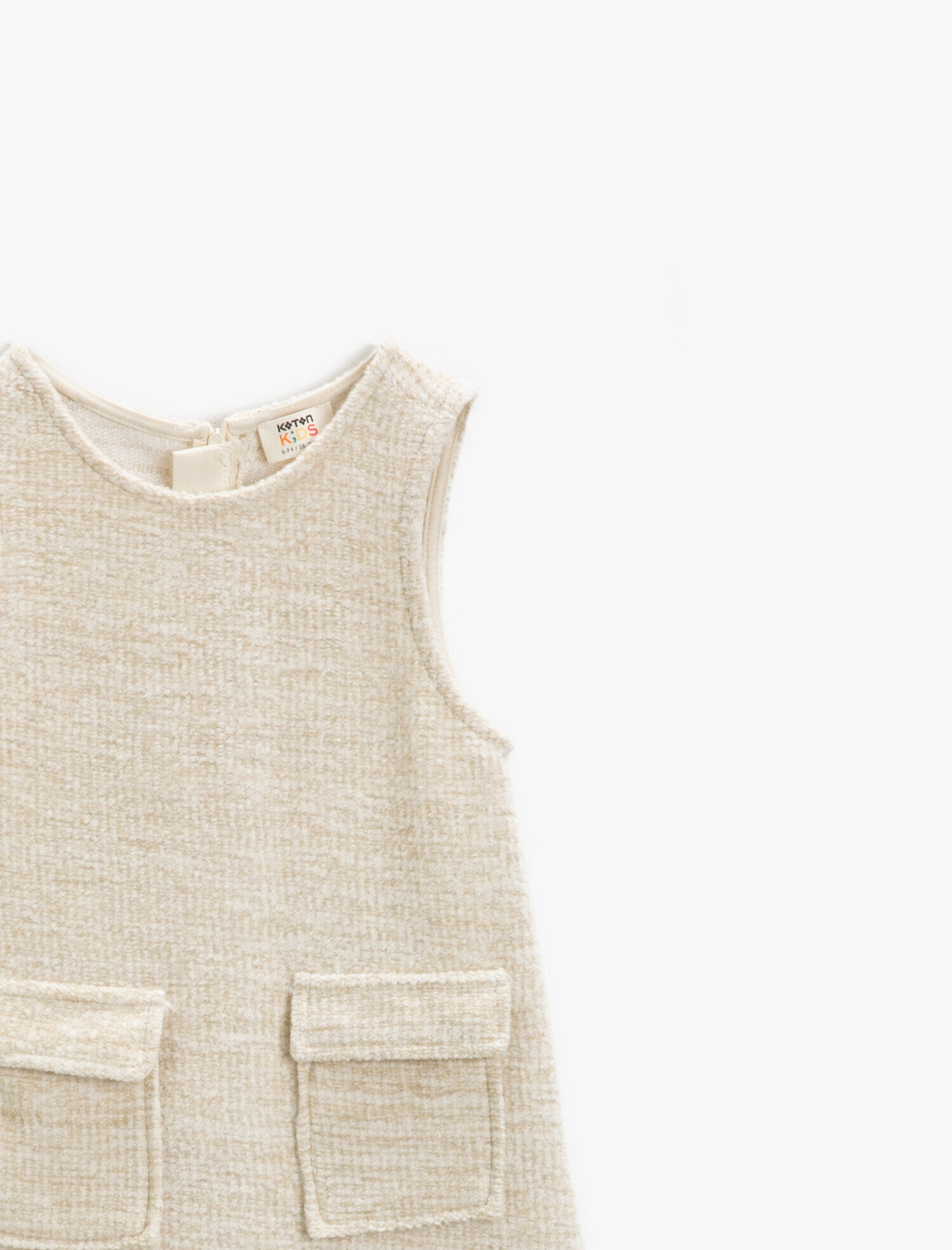 Kız Çocuk Cep Detaylı Kolsuz Elbise  Bisiklet Yaka