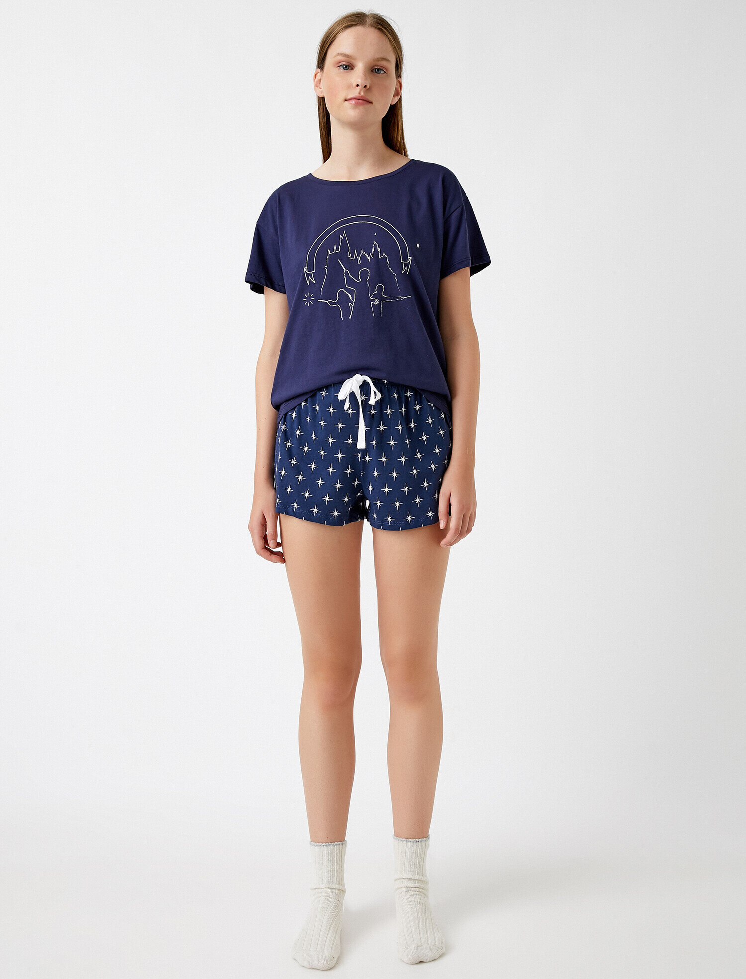   Pamuklu Pijama Takımı Şortlu Desenli