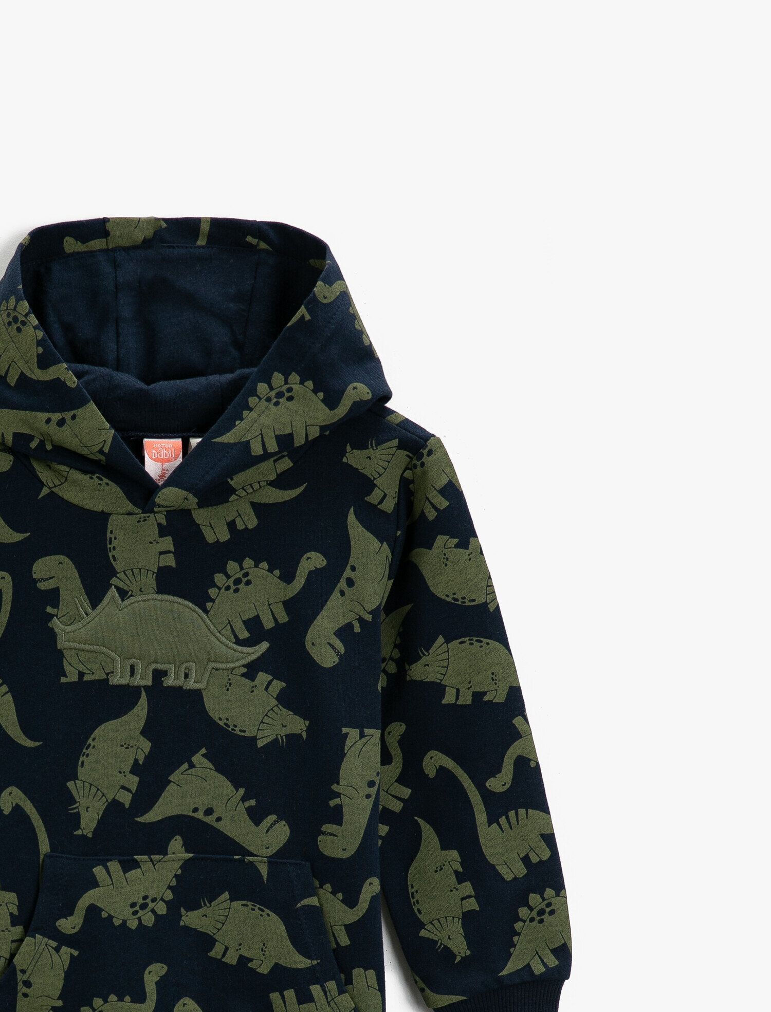  Erkek Bebek Pamuklu Dinozor Baskılı Kapüşonlu Sweatshirt