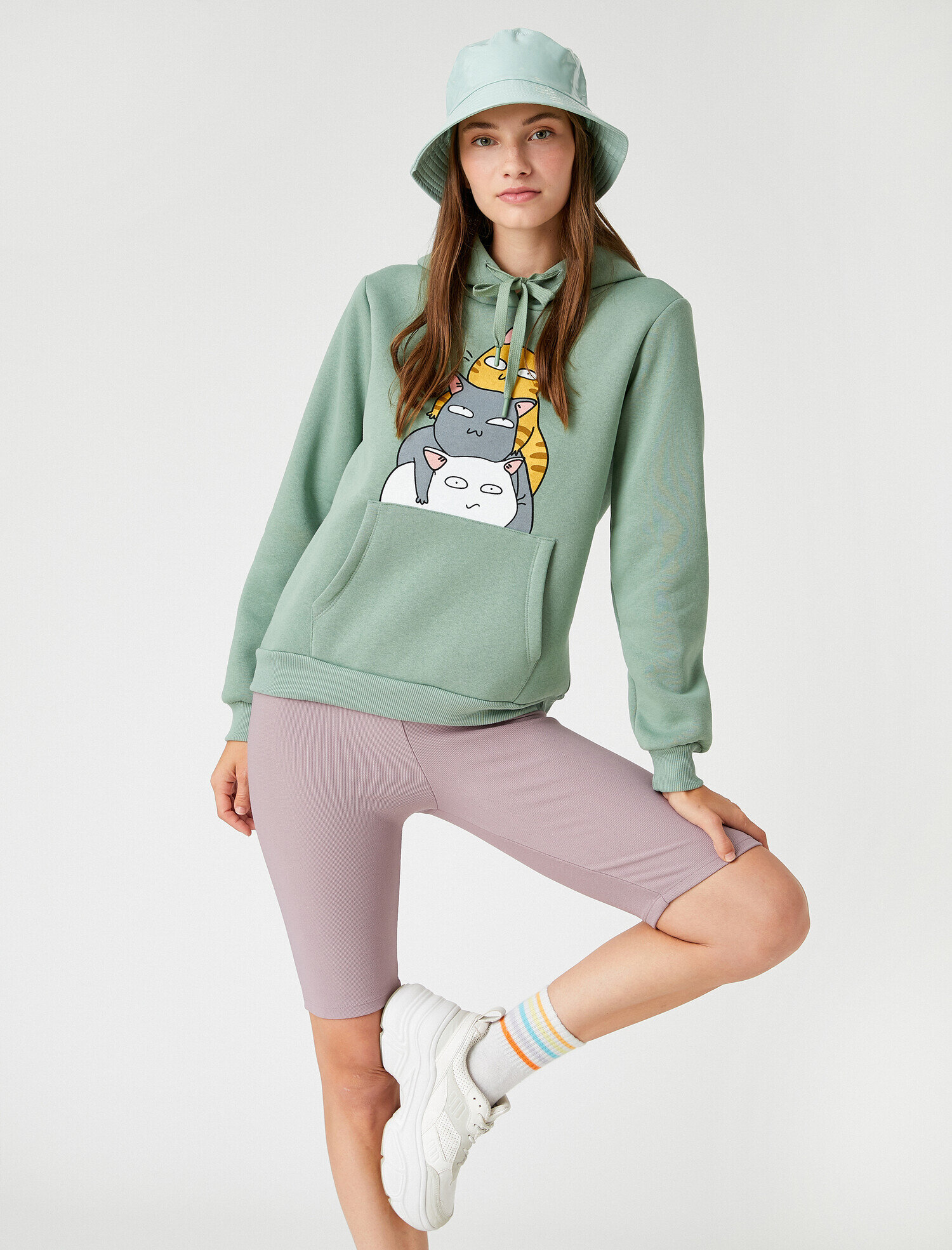   Kapüşonlu Baskılı Sweatshirt Uzun Kollu