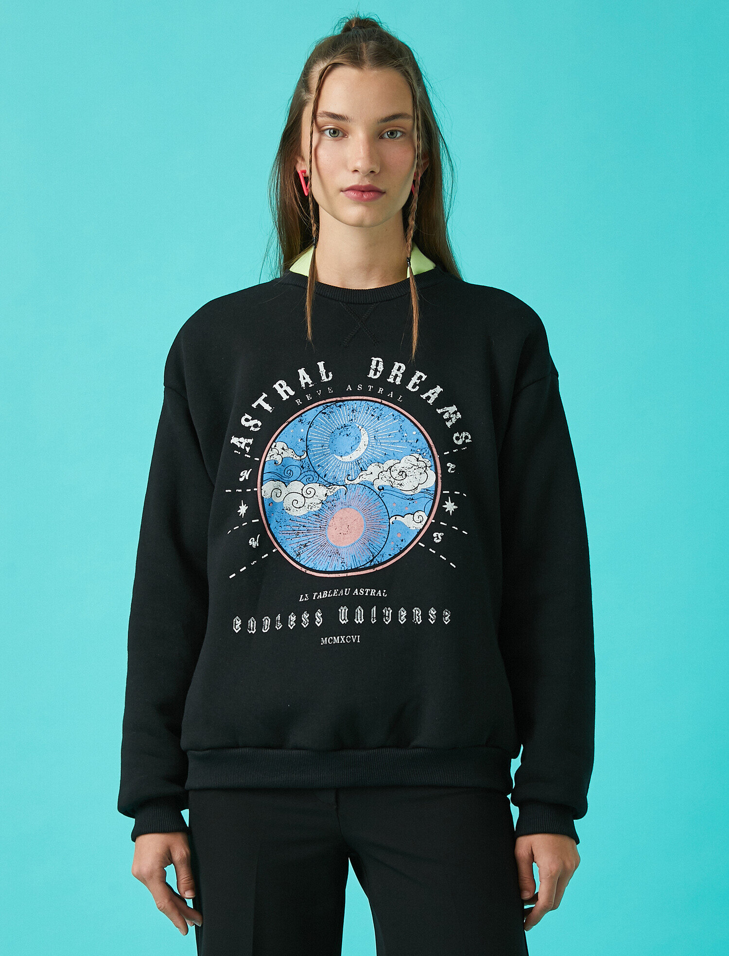   Baskılı Sweatshirt Bisiklet Yaka