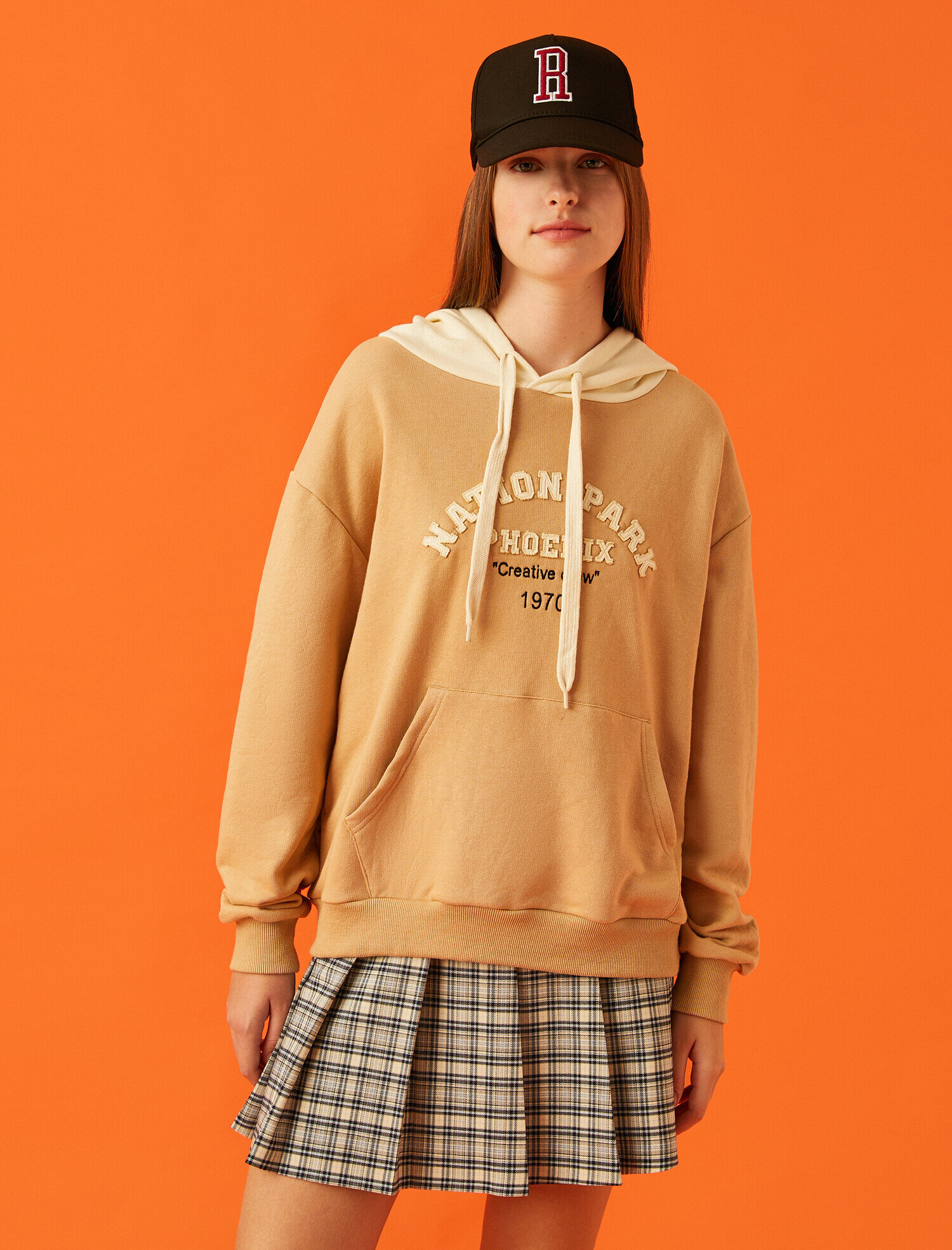   Kapüşonlu Nation Park İşlemeli Kanguru Cepli Sweatshirt İçi Polarlı