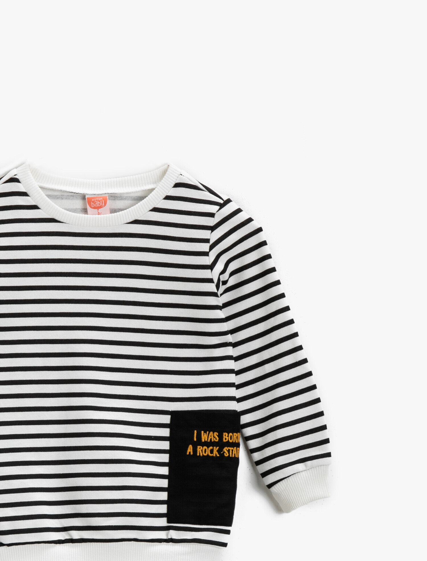  Erkek Bebek Çizgili Pamuklu Sweatshirt Bisiklet Yaka