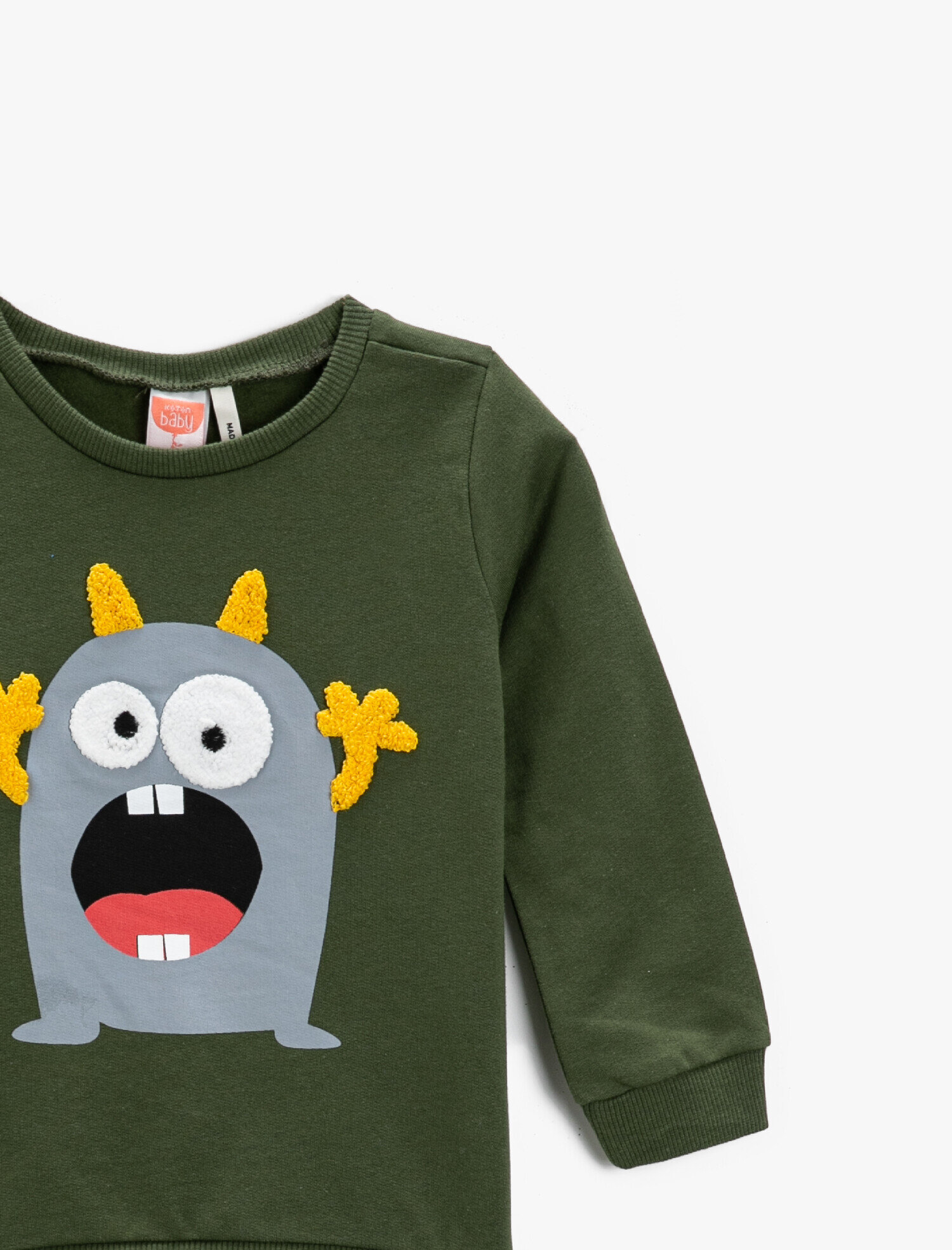 Erkek Bebek Pamuklu Baskılı Bisiklet Yaka Sweatshirt