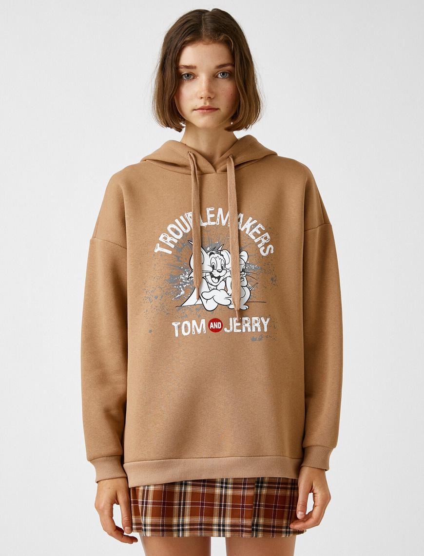   Tom ve Jerry Lisanslı Sweatshirt Kapüşonlu Uzun Kollu