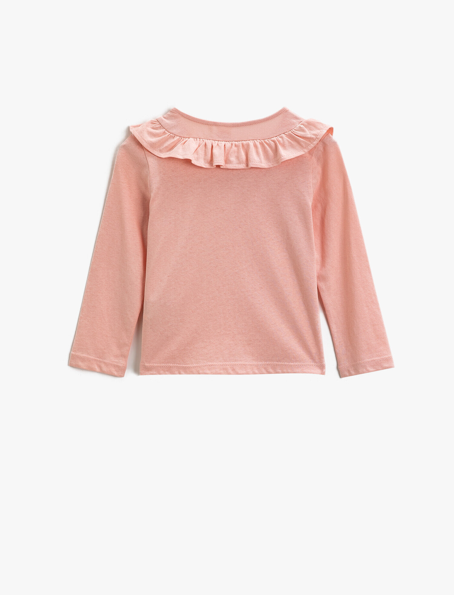  Kız Bebek Pamuklu Tişört Yakası Fırfırlı Uzun Kollu