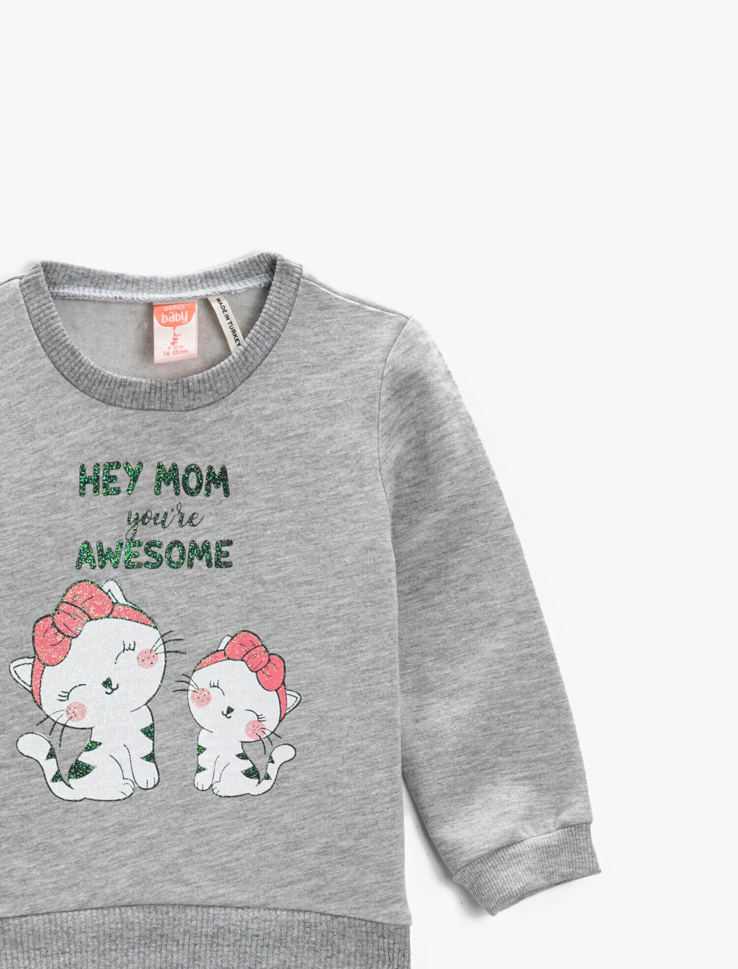  Kız Bebek Kedi Baskılı Sweatshirt