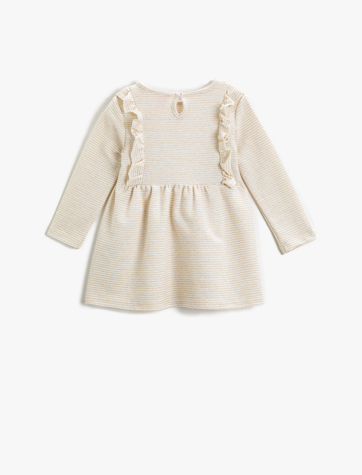  Kız Bebek Fırfır Detaylı Elbise Yuvarlak Yaka Uzun Kollu