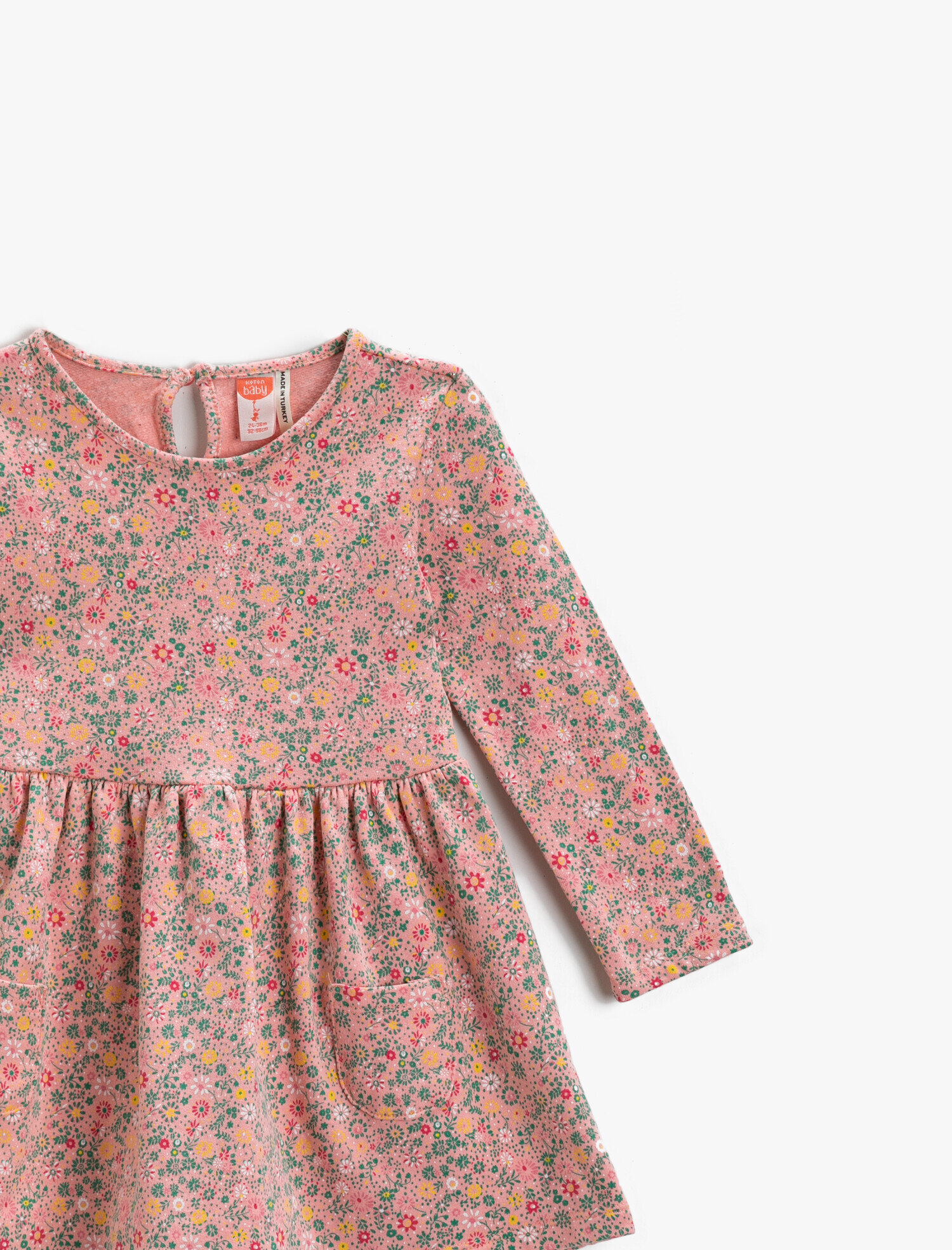  Kız Bebek Çiçek Desenli Elbise Uzun Kollu Pamuklu